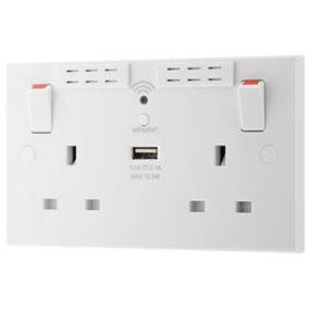 BG White 13A Switched Double WiFi extender socket with USB
