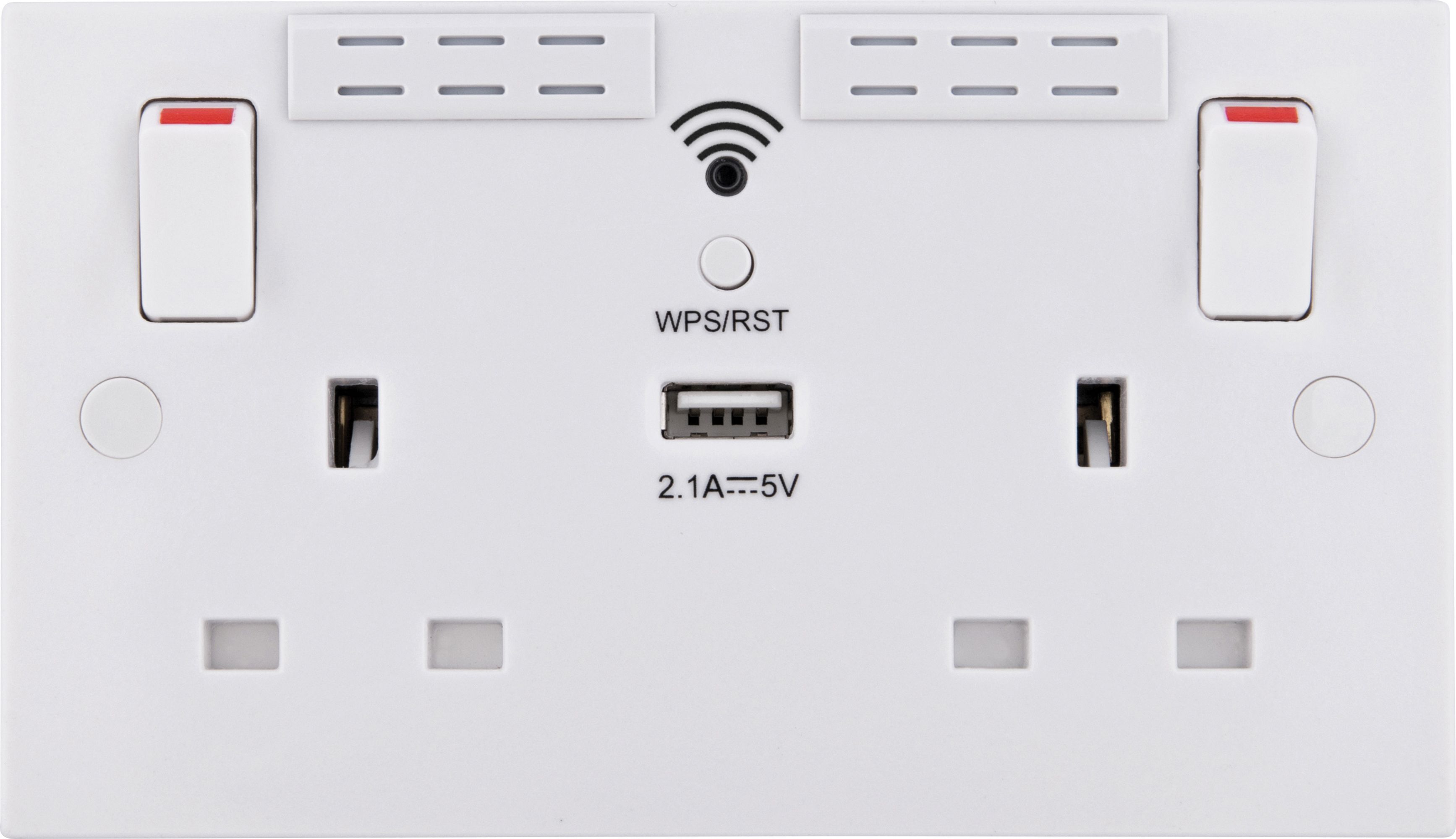 BG White 13A Switched Double WiFi extender socket with USB