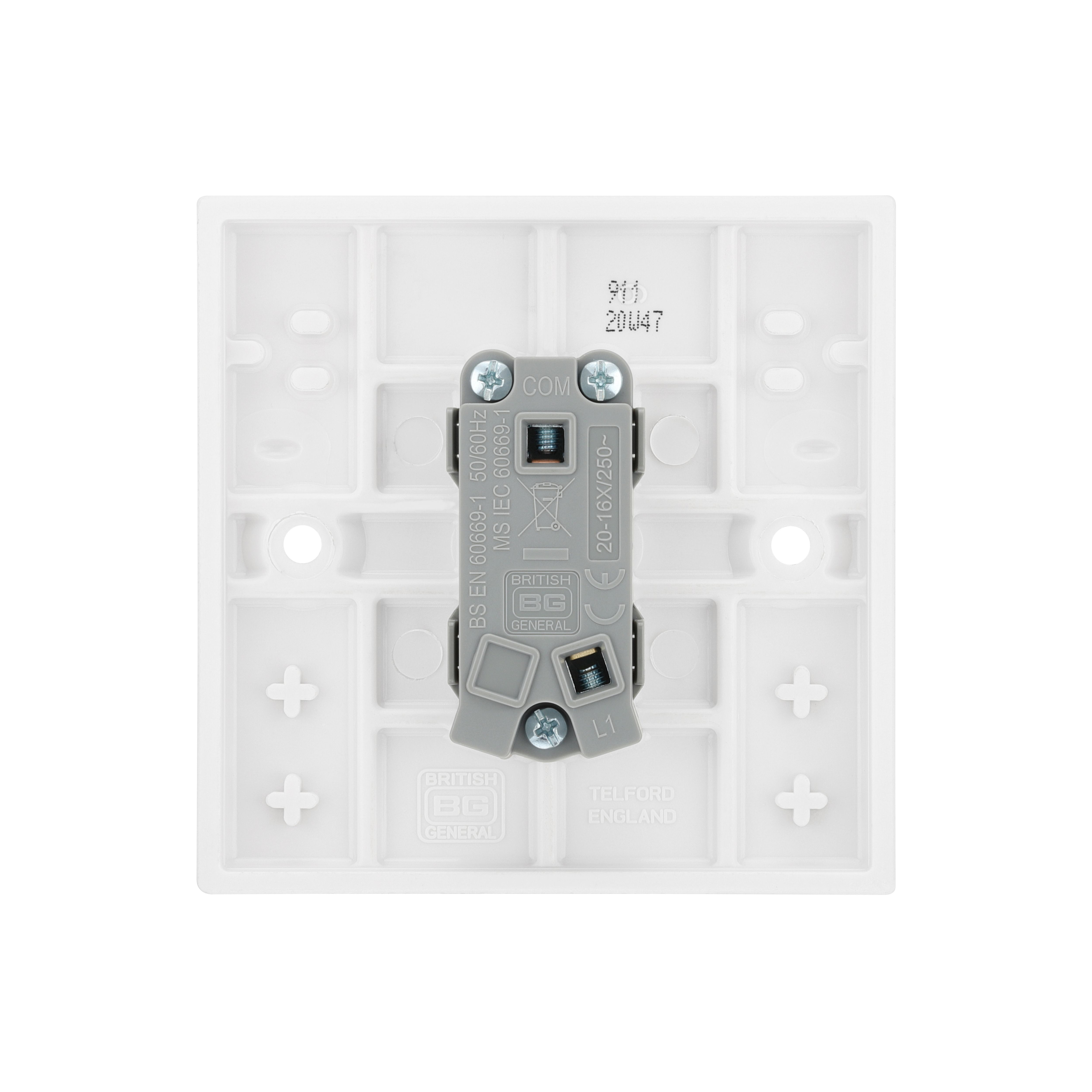 BG White 20A 1 way 1 gang Light Switch