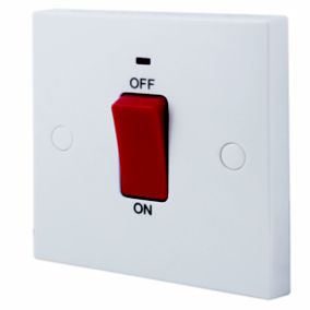 BG White 45A 1 way 1 gang Raised square Cooker Switch with LED Indicator