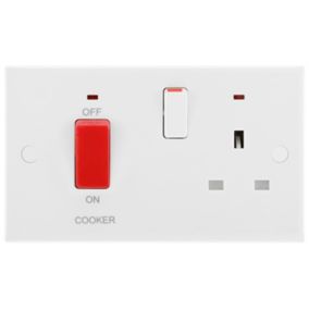 BG White Cooker switch & socket with neon & White inserts