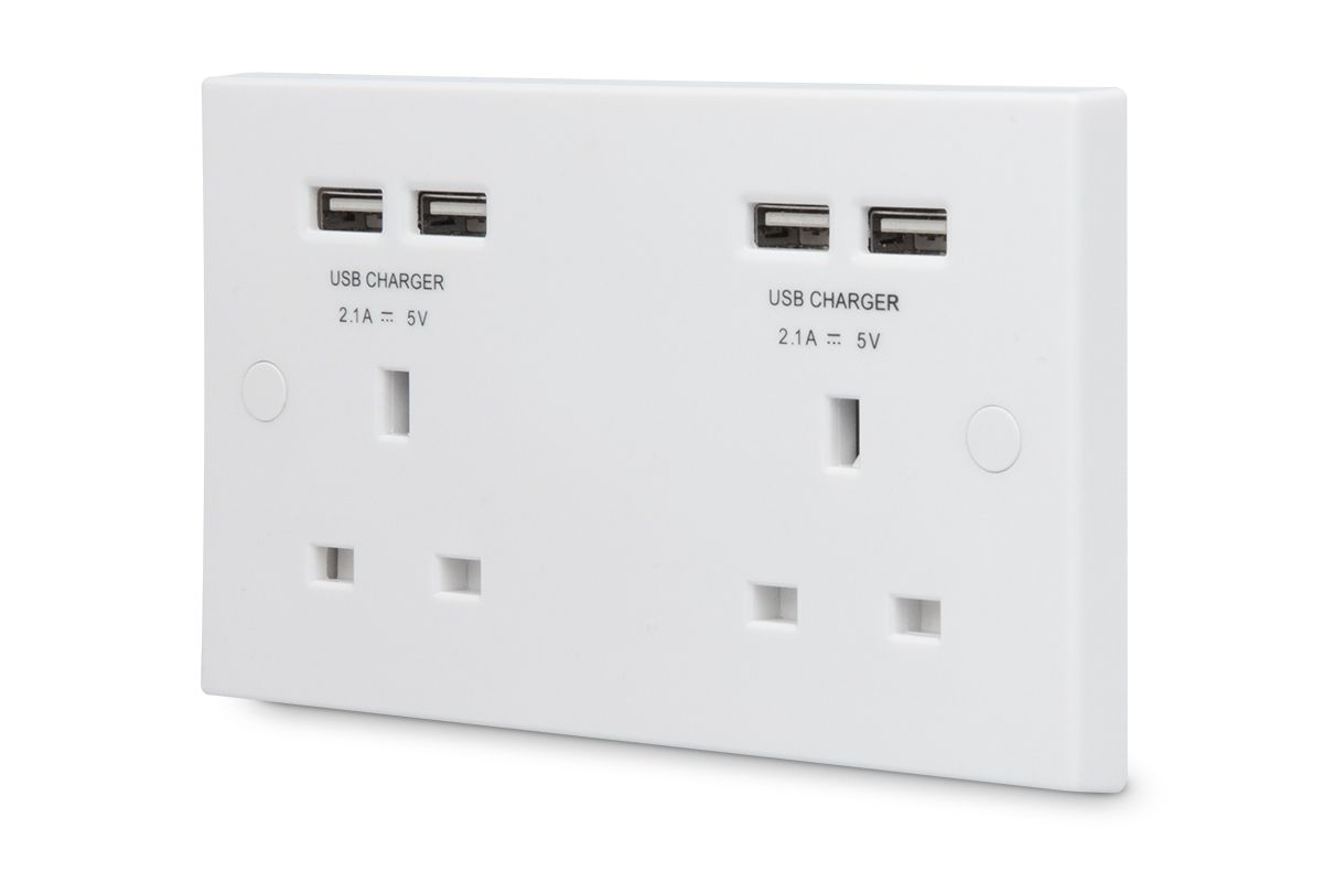 BG White Double 13A Socket with USB x4 4.2A