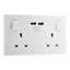 BG White Double 13A Switched Socket with USB x2 3.1A & White inserts