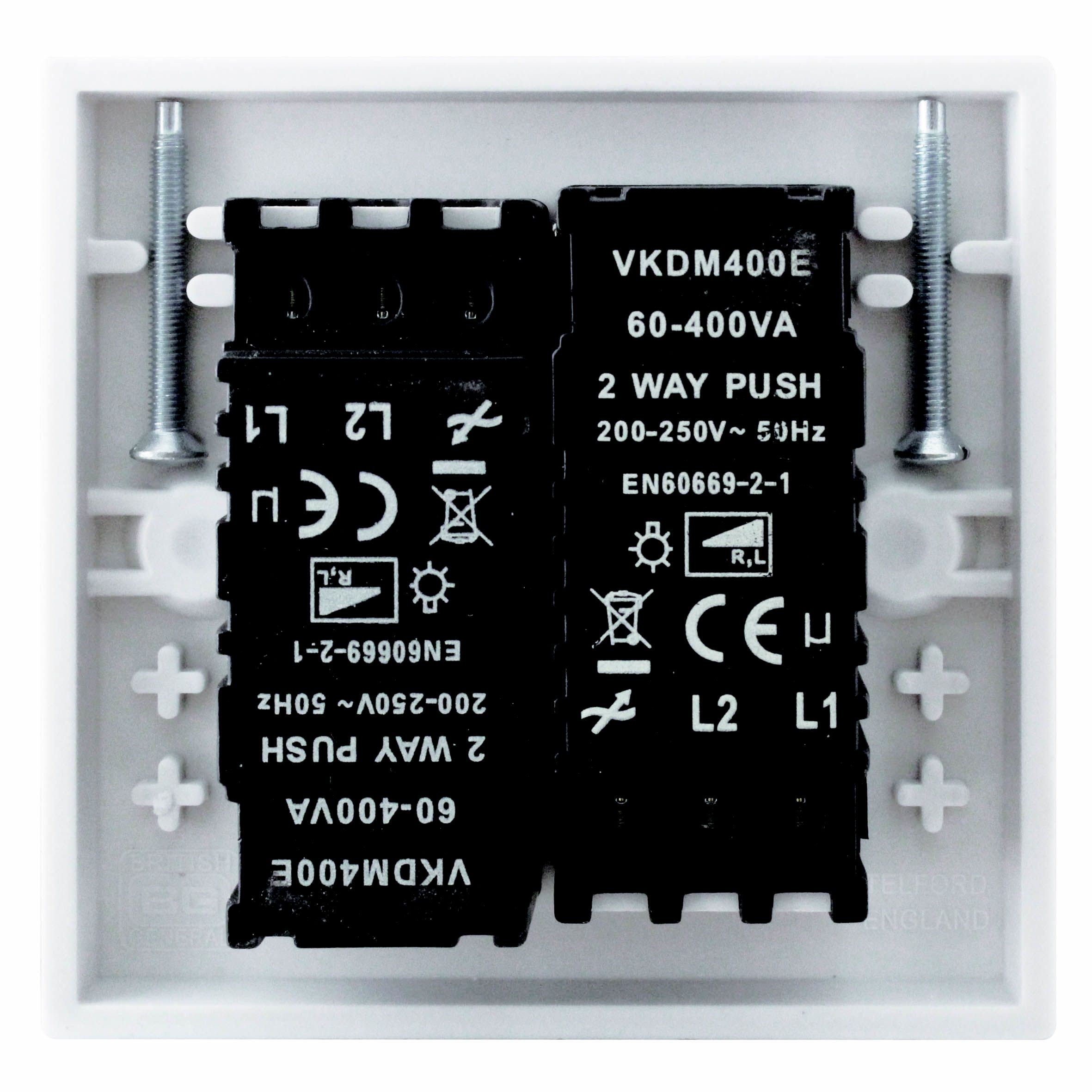 BG White profile Double 2 way 400W Dimmer switch