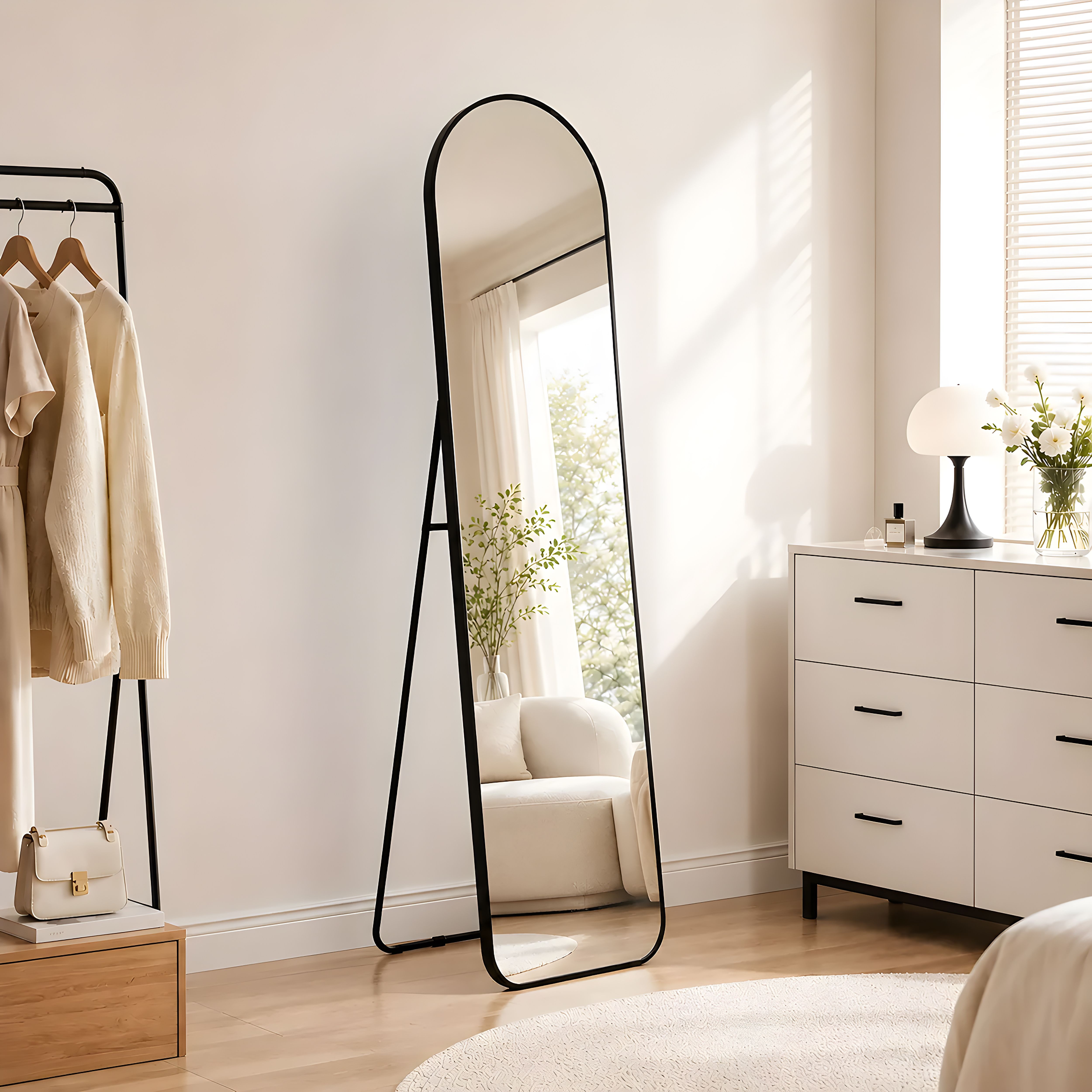 Black Arch Freestanding Framed mirror, (H)150cm (W)40cm