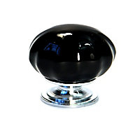 Black Ceramic & zinc alloy Chrome effect Pumpkin Furniture Knob (Dia)30mm
