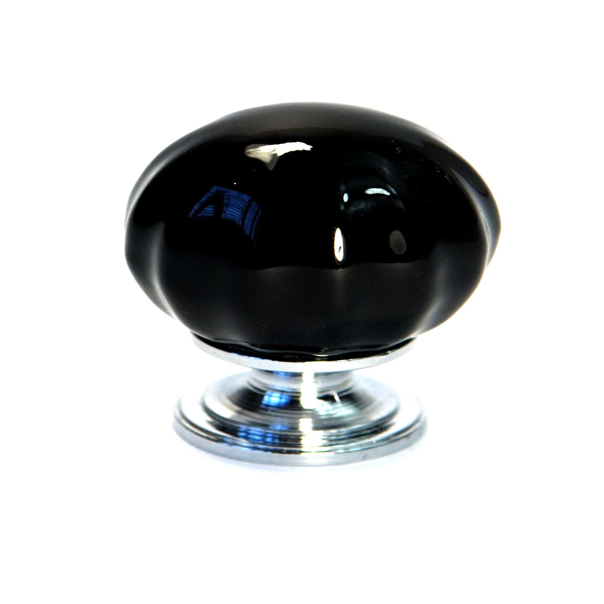 Black Ceramic & zinc alloy Chrome effect Pumpkin Furniture Knob (Dia)30mm