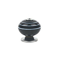 Black Chrome effect Ceramic Furniture Knob (Dia)42mm, Pack