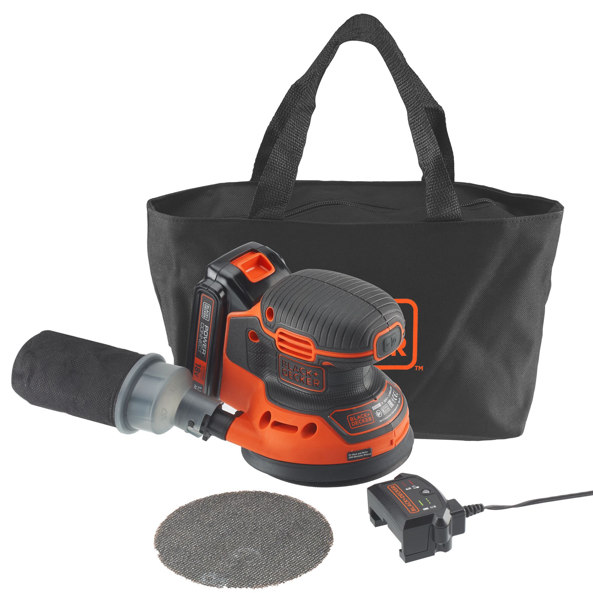 Black Decker 18V 125mm 1.5 Li ion POWERCONNECT Cordless Random orbit sander BDCROS18