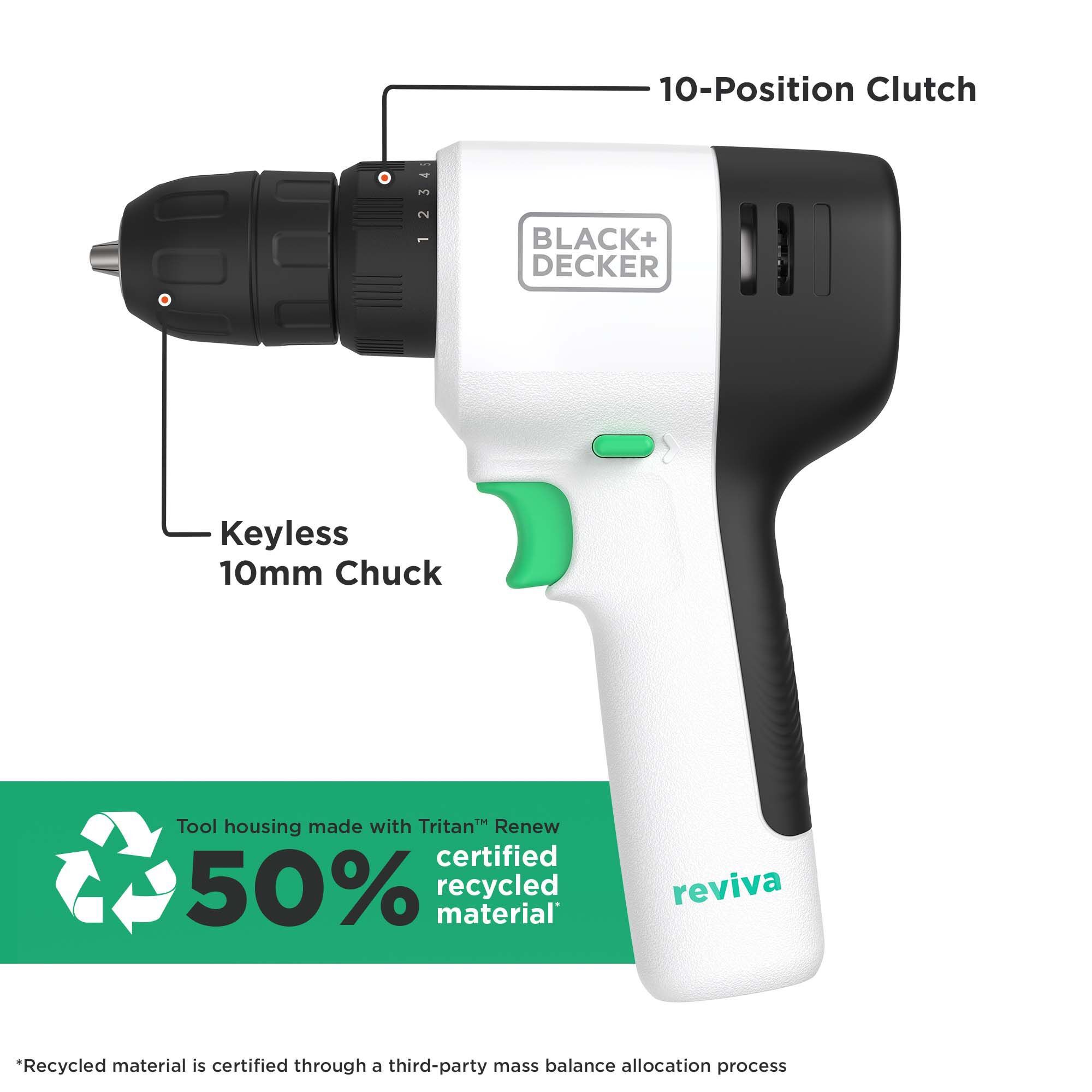 Black+Decker Reviva 12V Cordless Drill driver 1.5Ah) - REVDD12C-GB