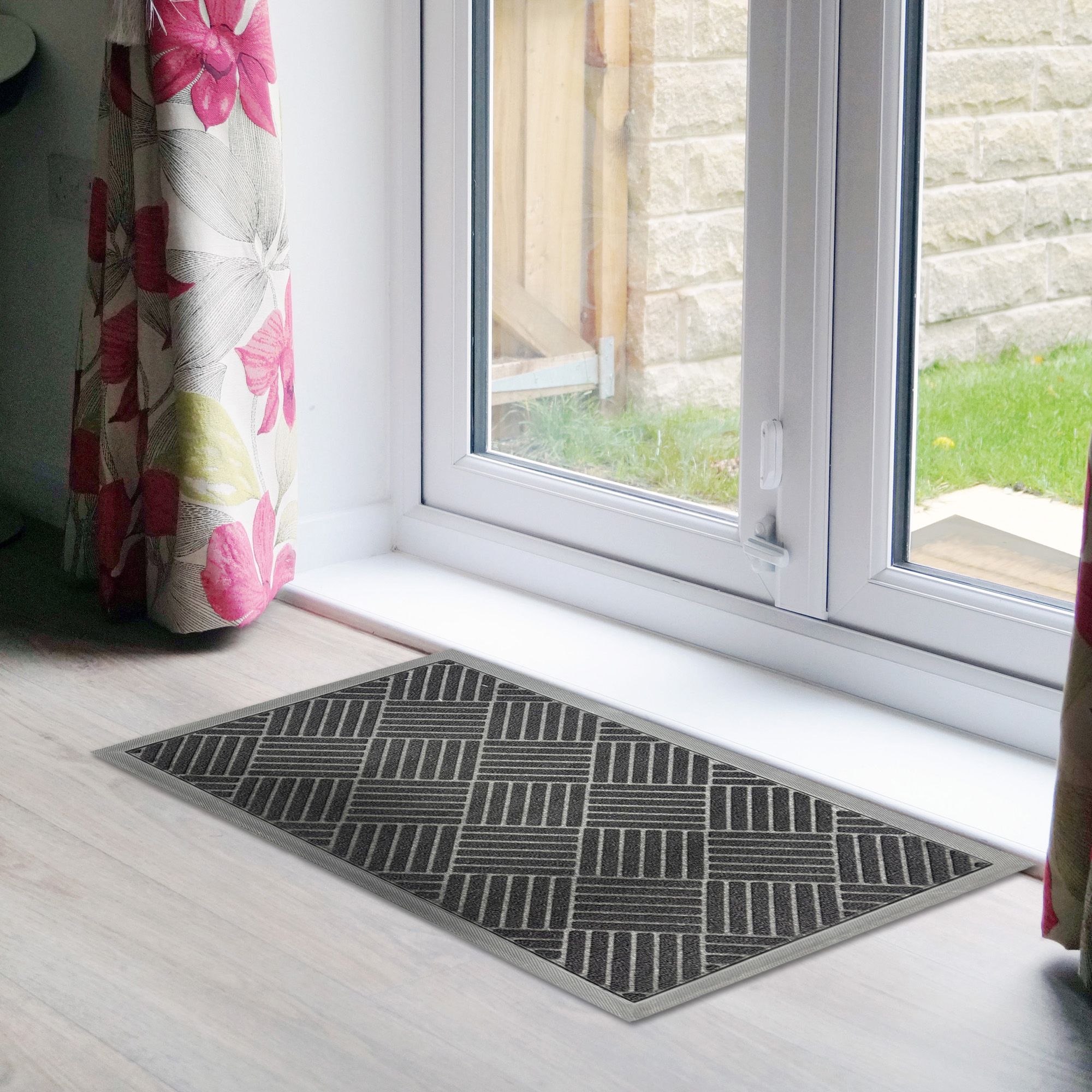 Black Geometric Rectangular Door mat, 45cm x 75cm