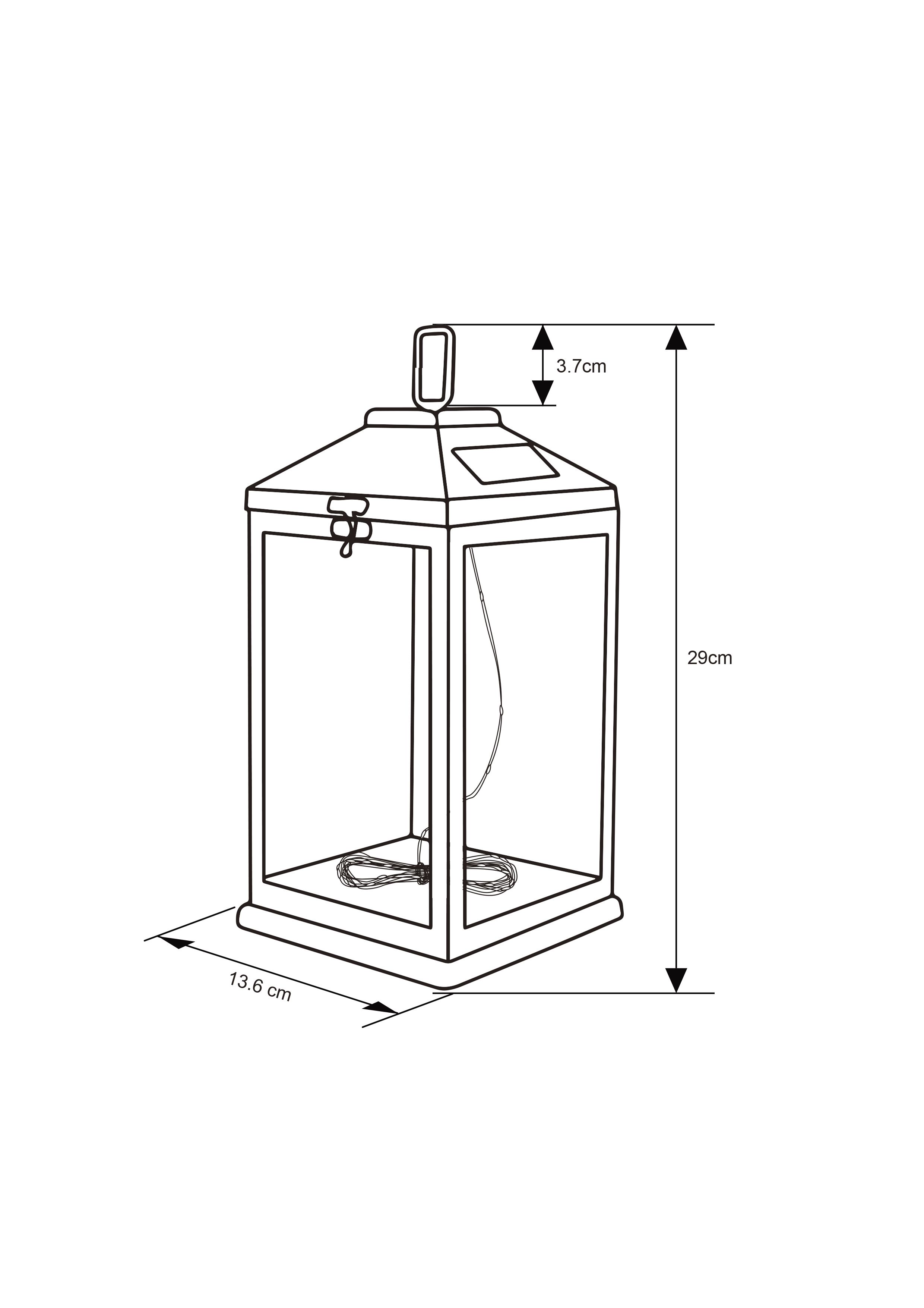 Black Glass & metal Solar-powered Outdoor LED Lantern