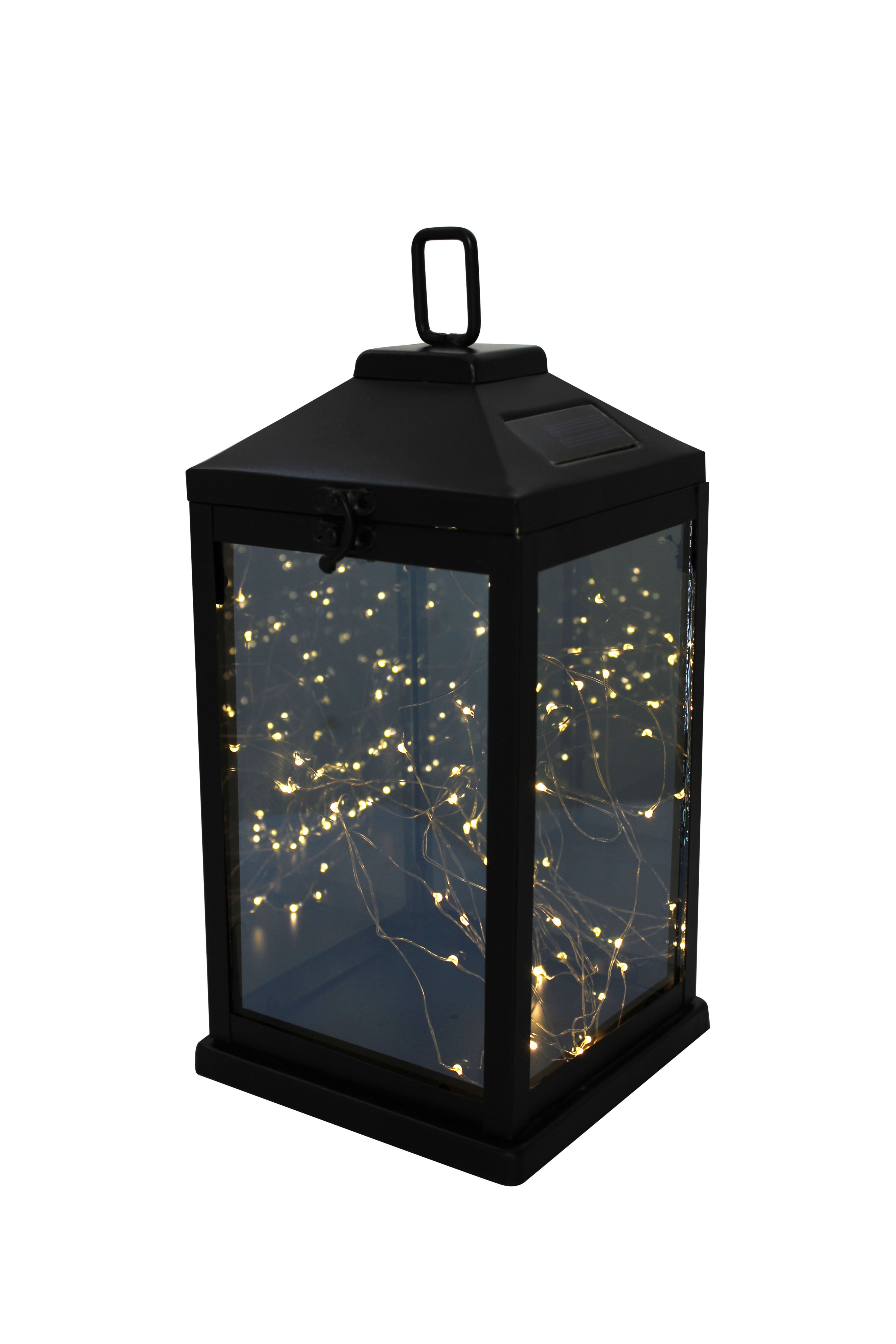Black Glass & metal Solar-powered Outdoor LED Lantern