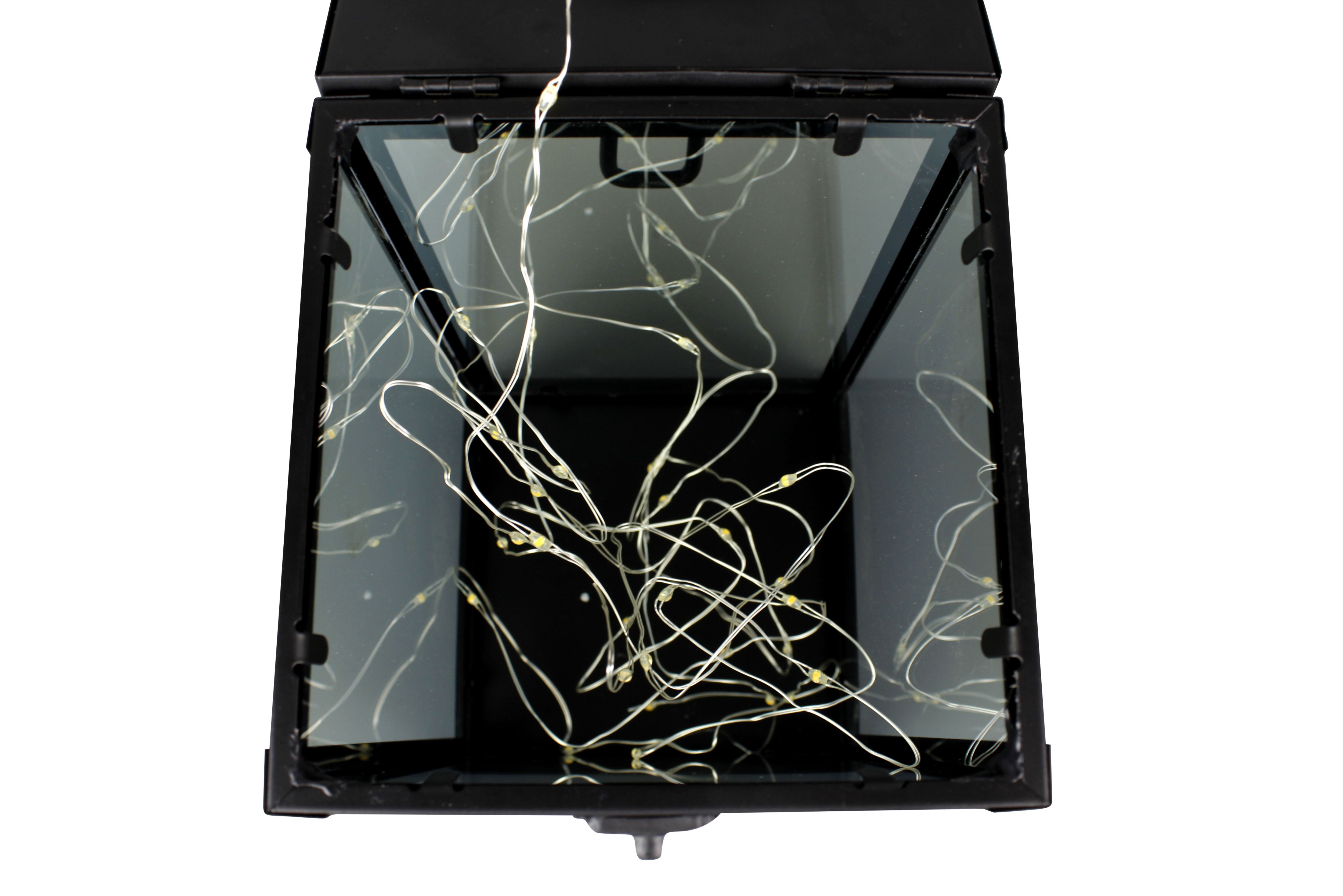Black Glass & metal Solar-powered Outdoor LED Lantern