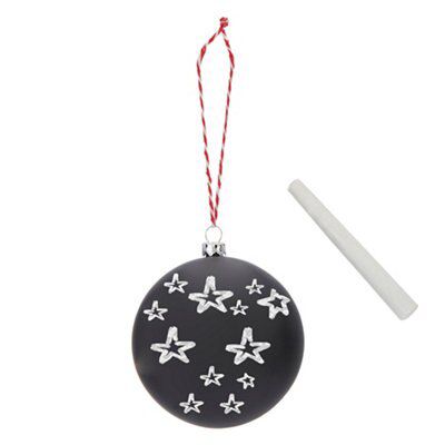 Black Glitter effect Plastic Chalkboard Bauble, Set of 4