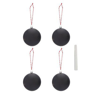 Black Glitter effect Plastic Chalkboard Bauble, Set of 4