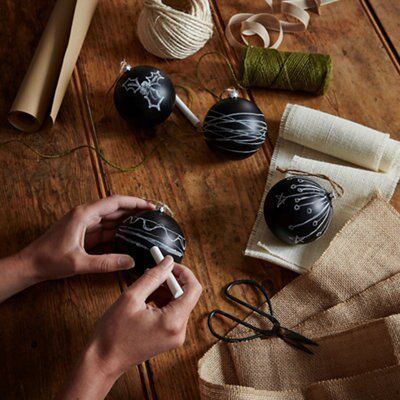 Black Glitter effect Plastic Chalkboard Bauble, Set of 4