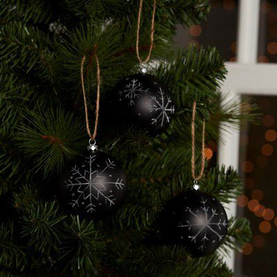 Black Glitter effect Plastic Chalkboard Bauble, Set of 4