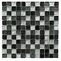 Black Gloss Glass Mosaic tile, (L)300mm (W)300mm