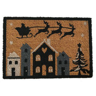 Black & grey Christmas scene Door mat, 40cm x 58cm