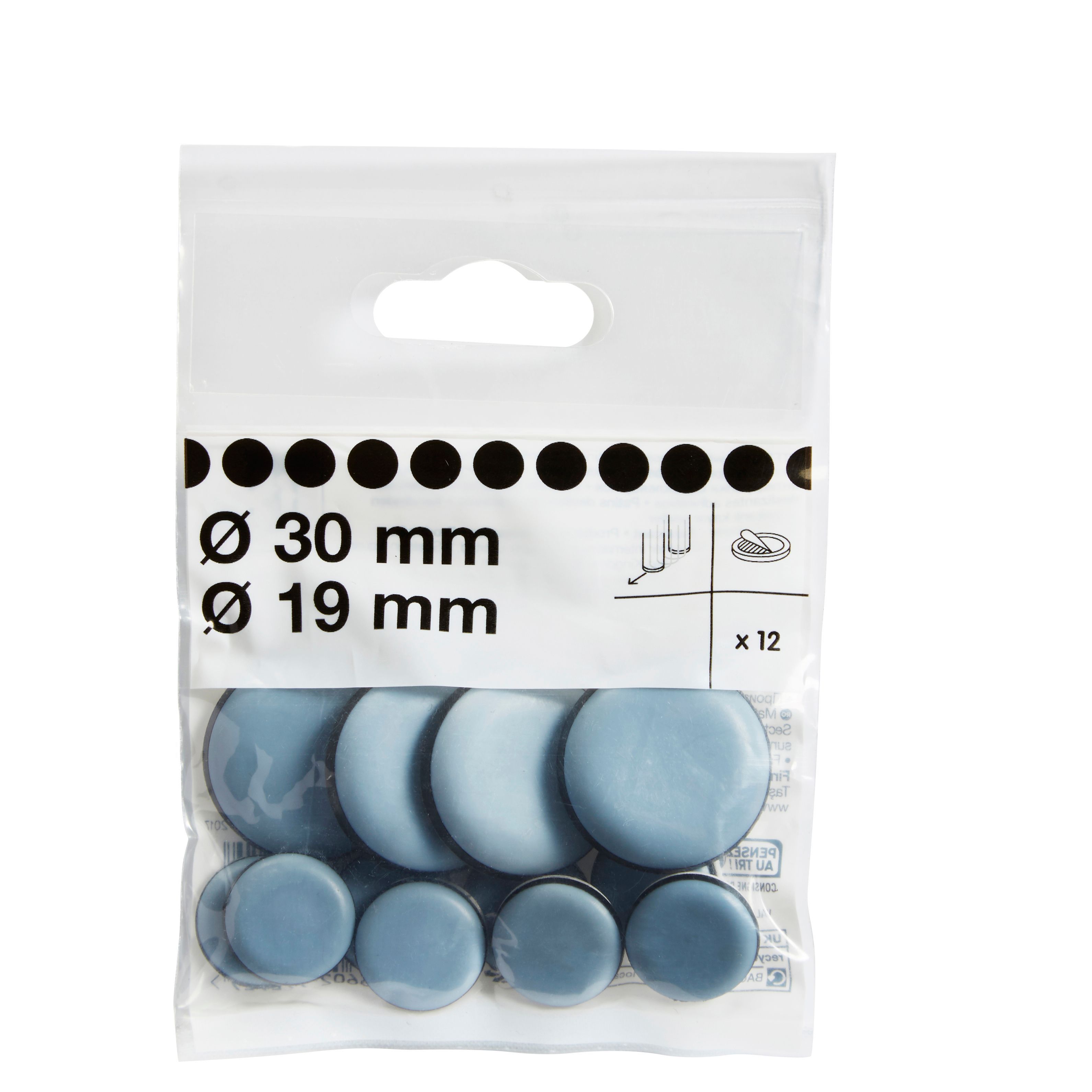 Black & grey EVA & PTFE Glide (Dia)19mm, Pack of 12