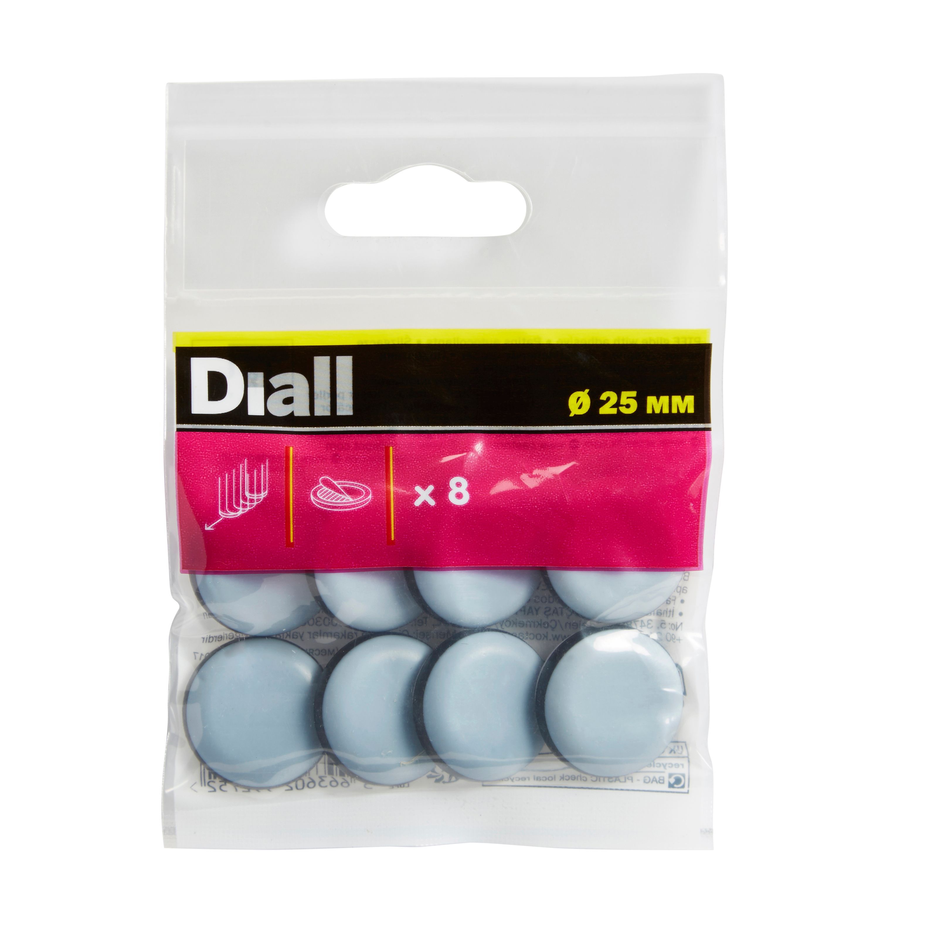 Black & grey EVA & PTFE Glide (Dia)25mm, Pack of 8