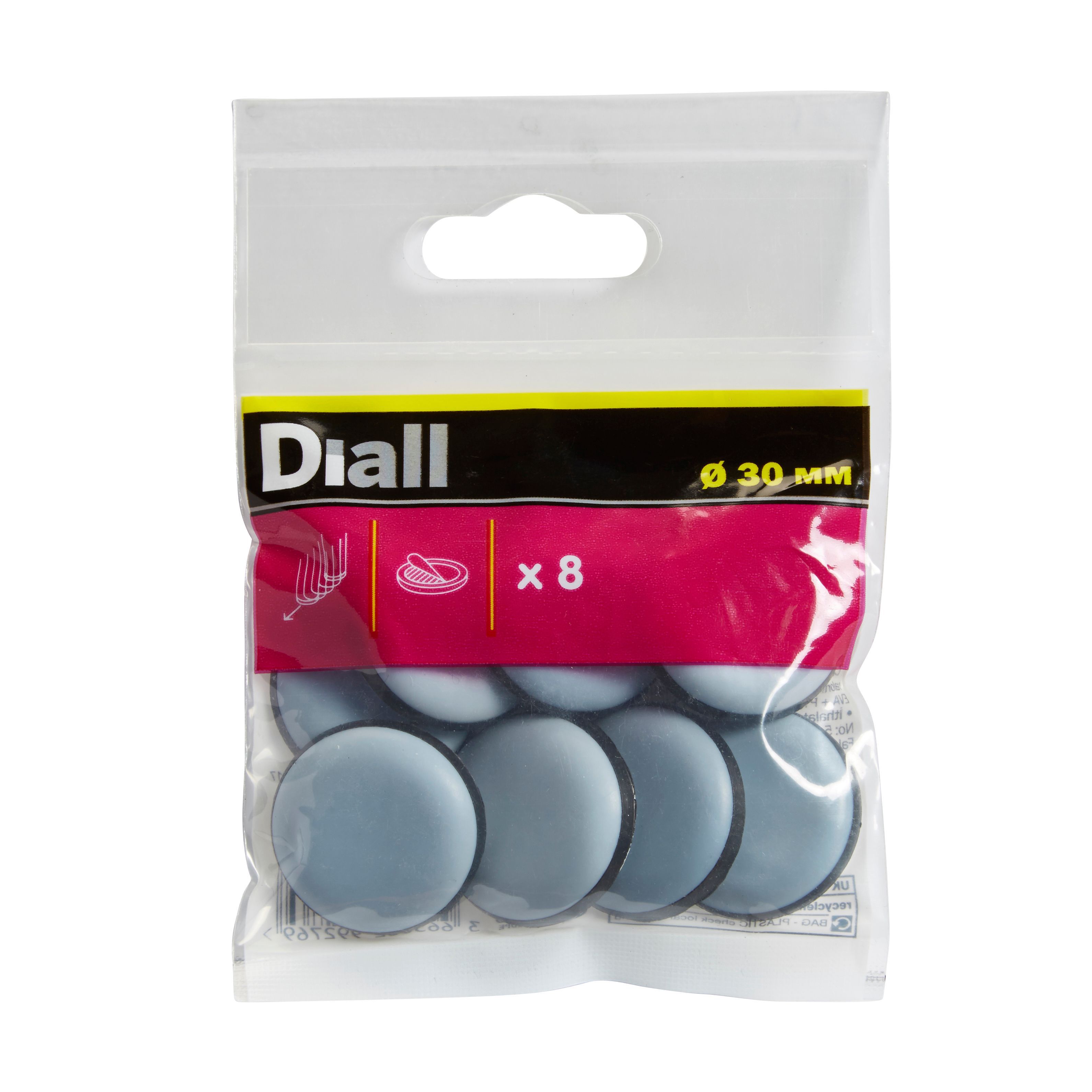 Black & grey EVA & PTFE Glide (Dia)30mm, Pack of 8