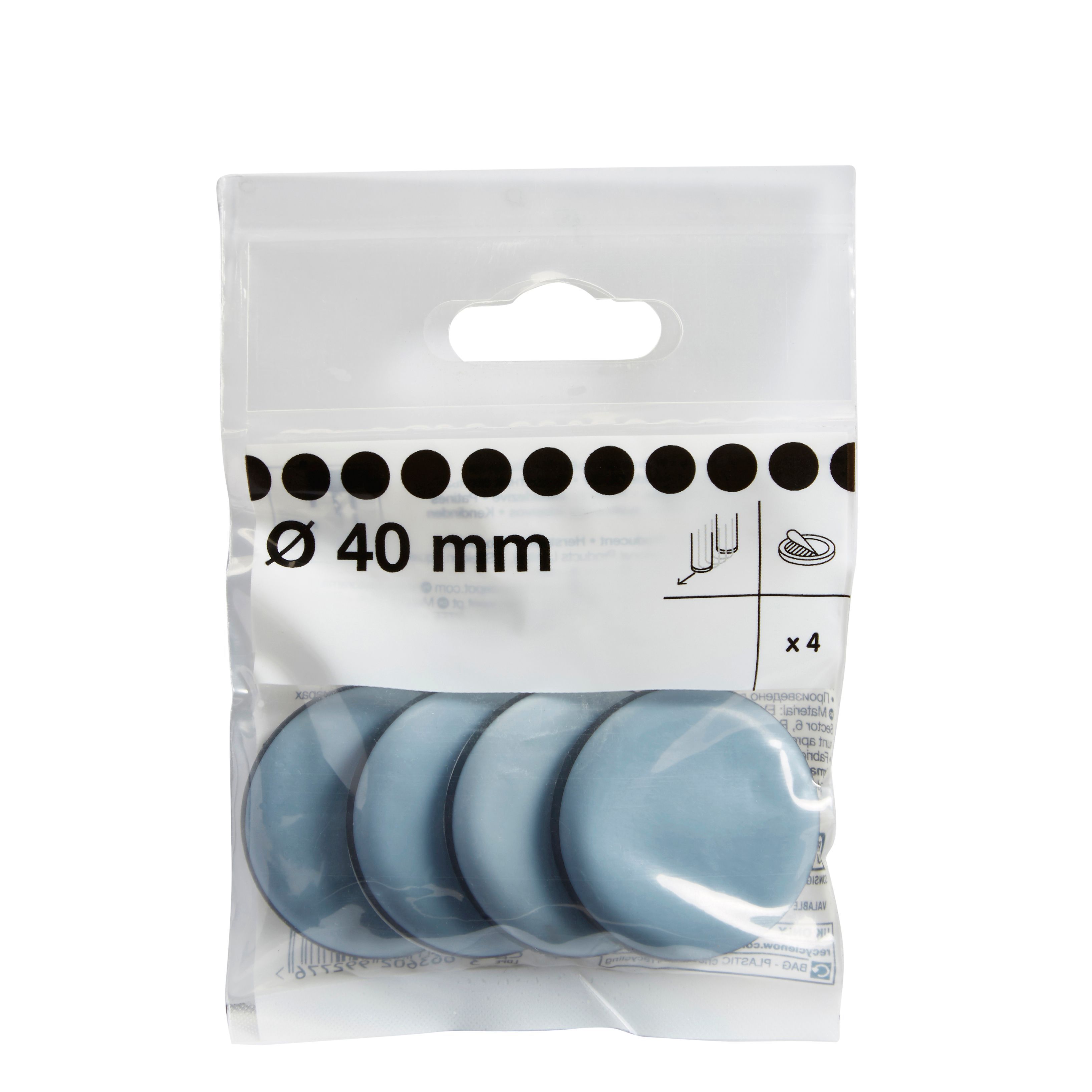 Black & grey EVA & PTFE Glide (Dia)40mm, Pack of 4