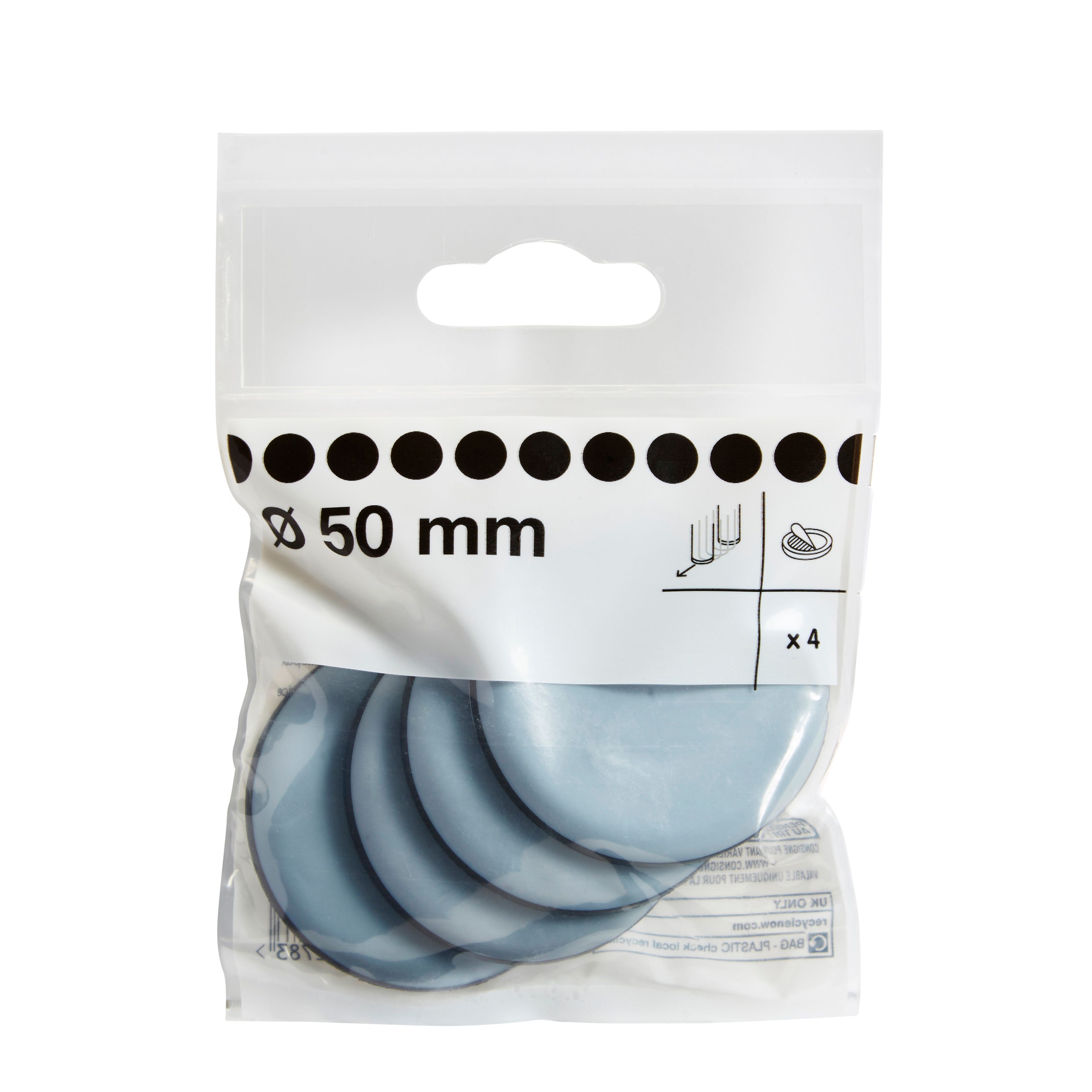 Black & grey EVA & PTFE Glide (Dia)50mm, Pack of 4