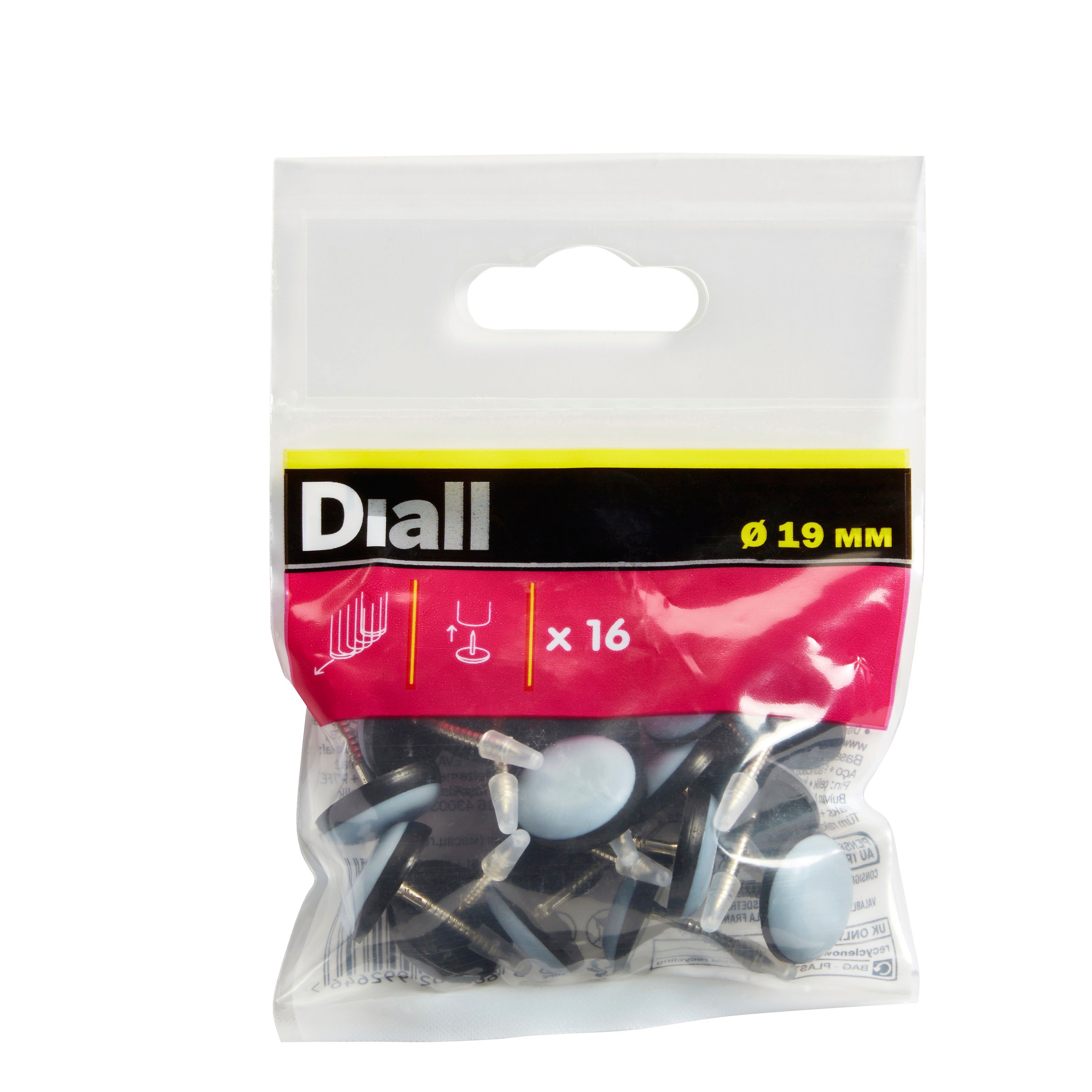 Black & grey EVA, PTFE & steel Nail-in glide (Dia)19mm, Pack of 16