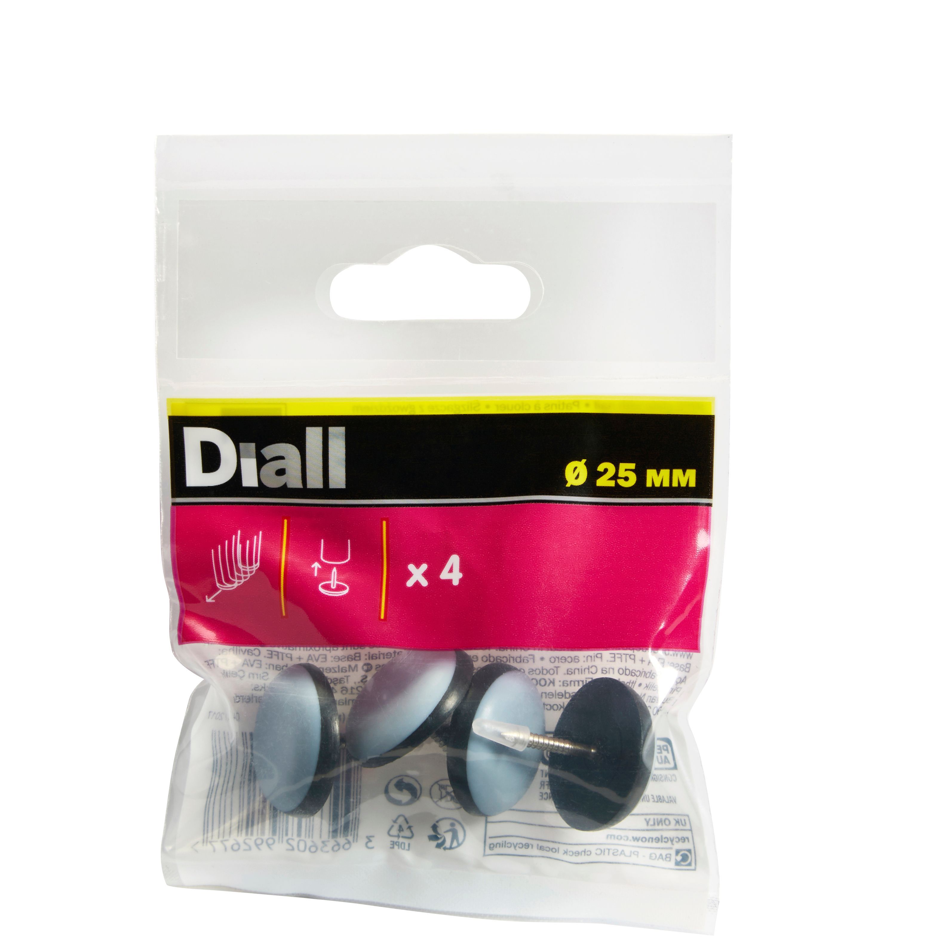 Black & grey EVA, PTFE & steel Nail-in glide (Dia)25mm, Pack of 4