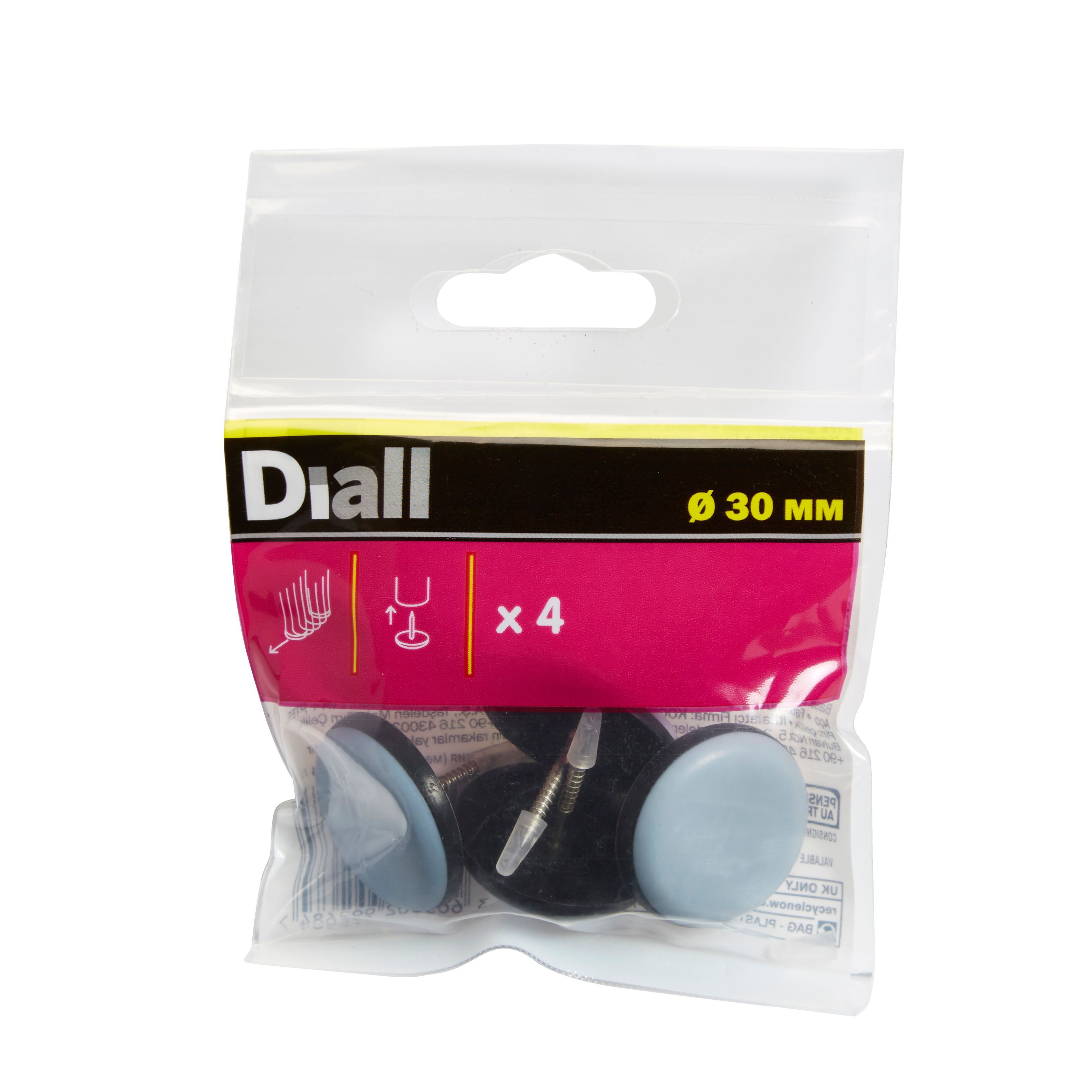 Black & grey EVA, PTFE & steel Nail-in glide (Dia)30mm, Pack of 4