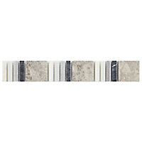 Black, grey & white Mosaic Marble Border tile, (L)305mm (W)48mm