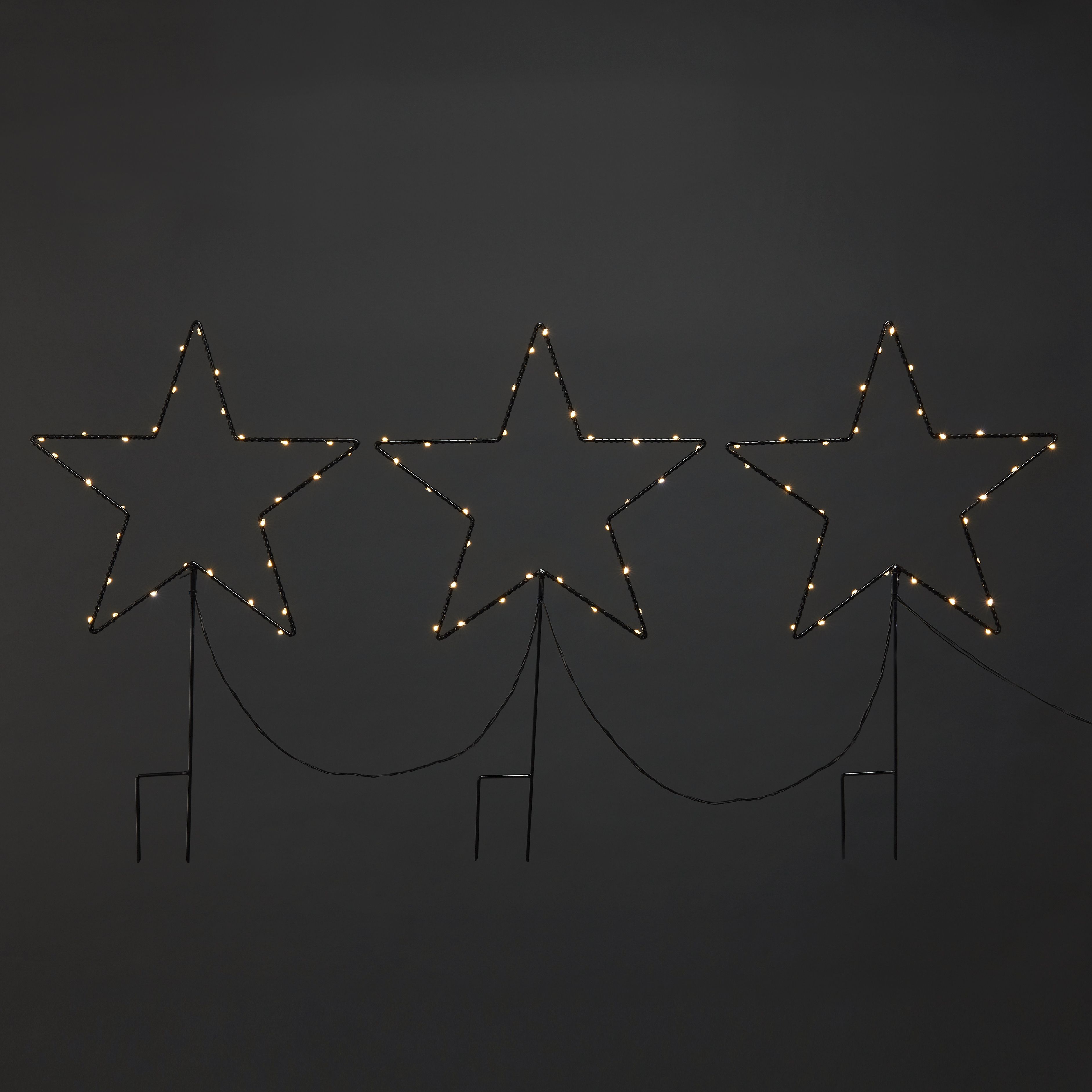 Black LED Indoor & outdoor Star Spike light, Set of 3 DIY at B&Q