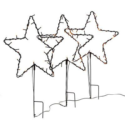 Black LED Indoor & outdoor Star Stake light, Set of 3