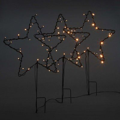 Black LED Indoor & outdoor Star Stake light, Set of 3