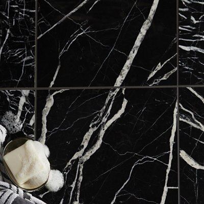 Black marble Black Wall & floor Tile Sample | DIY at B&Q