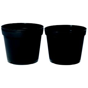 Black Plastic Circular Grow pot (Dia)23cm, Pack of 3