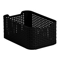 Black rattan effect 7L Plastic Storage basket (H)130mm (W)190mm