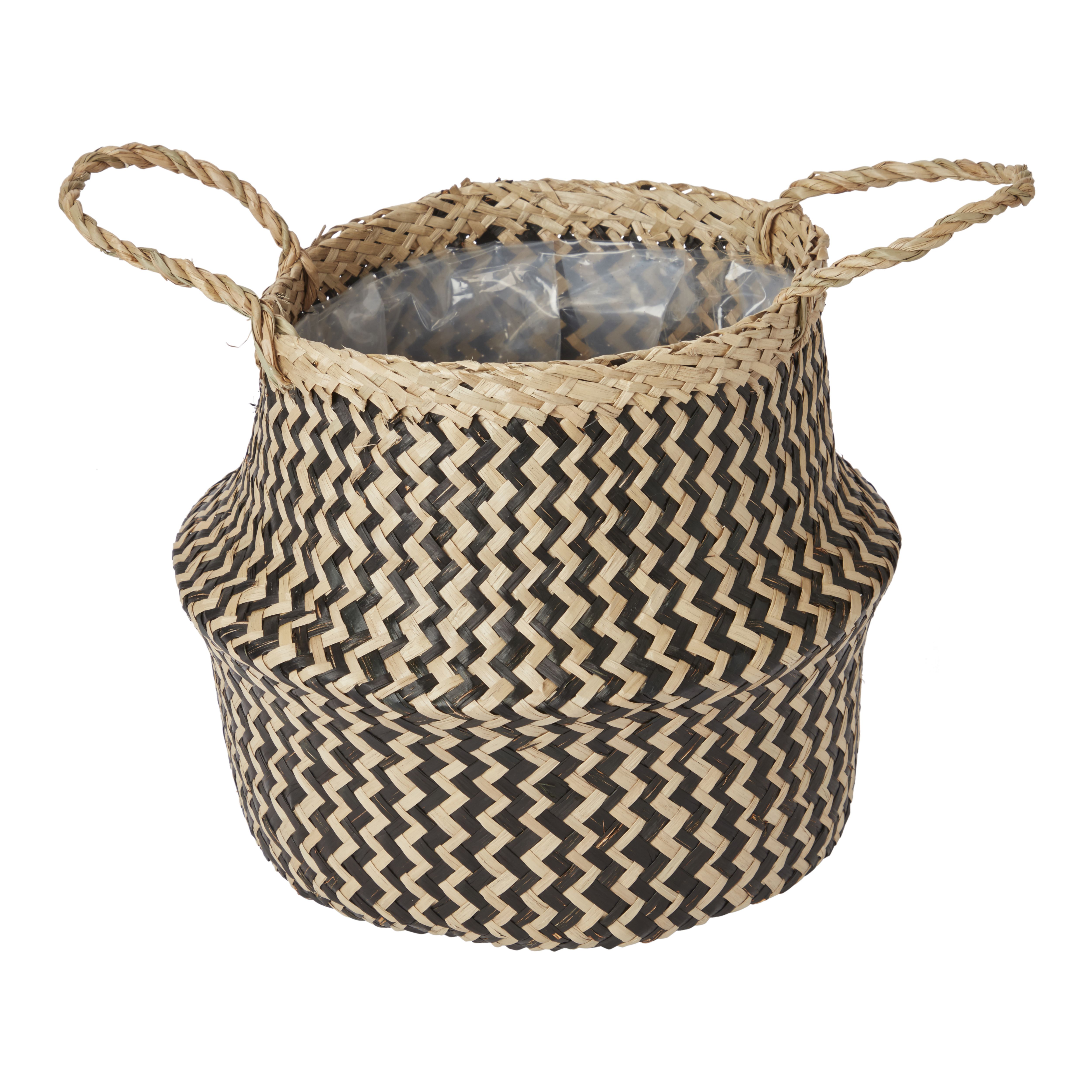 Black Seagrass Herringbone Circular Plant pot (Dia)21cm