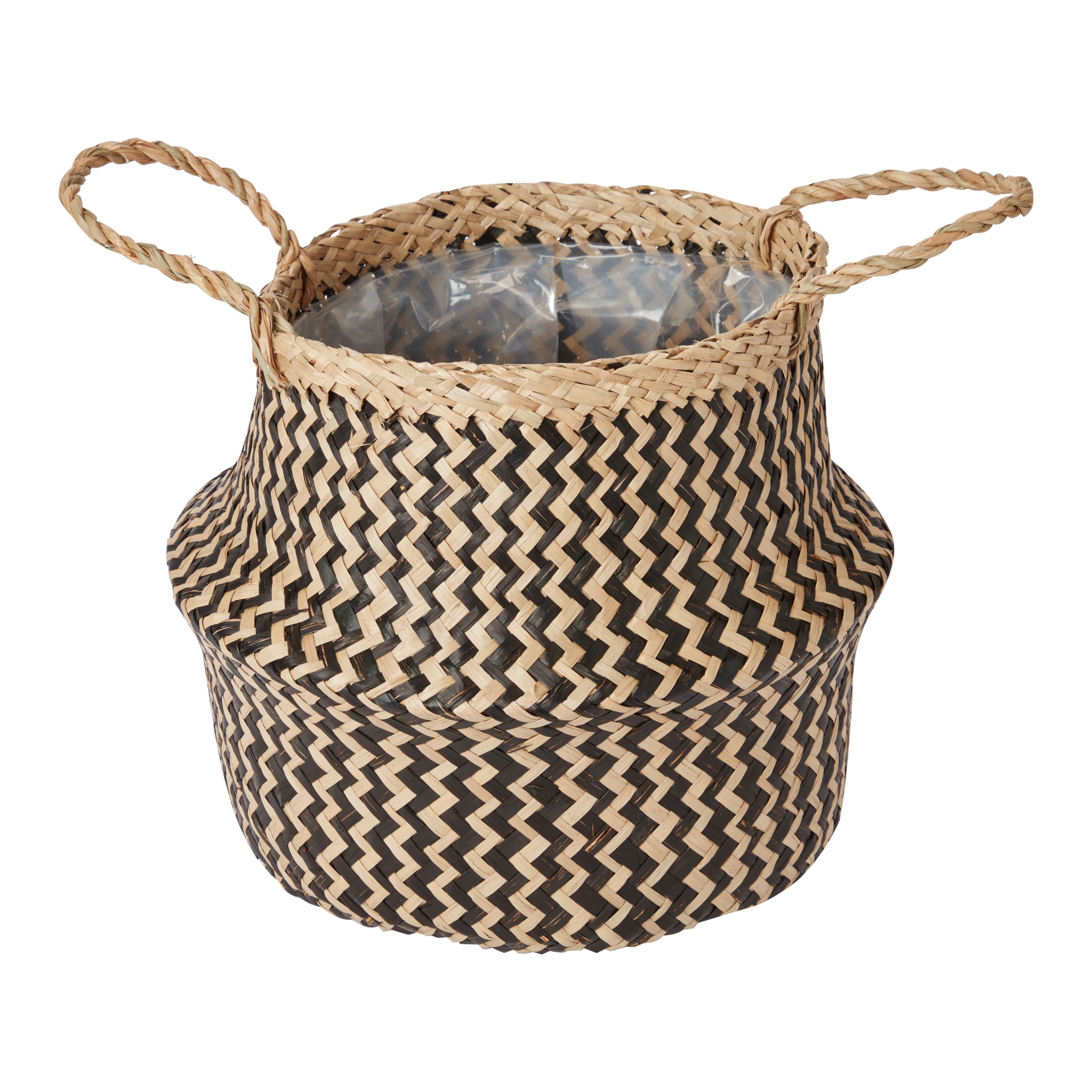 Black Seagrass Herringbone Circular Plant pot (Dia)25cm