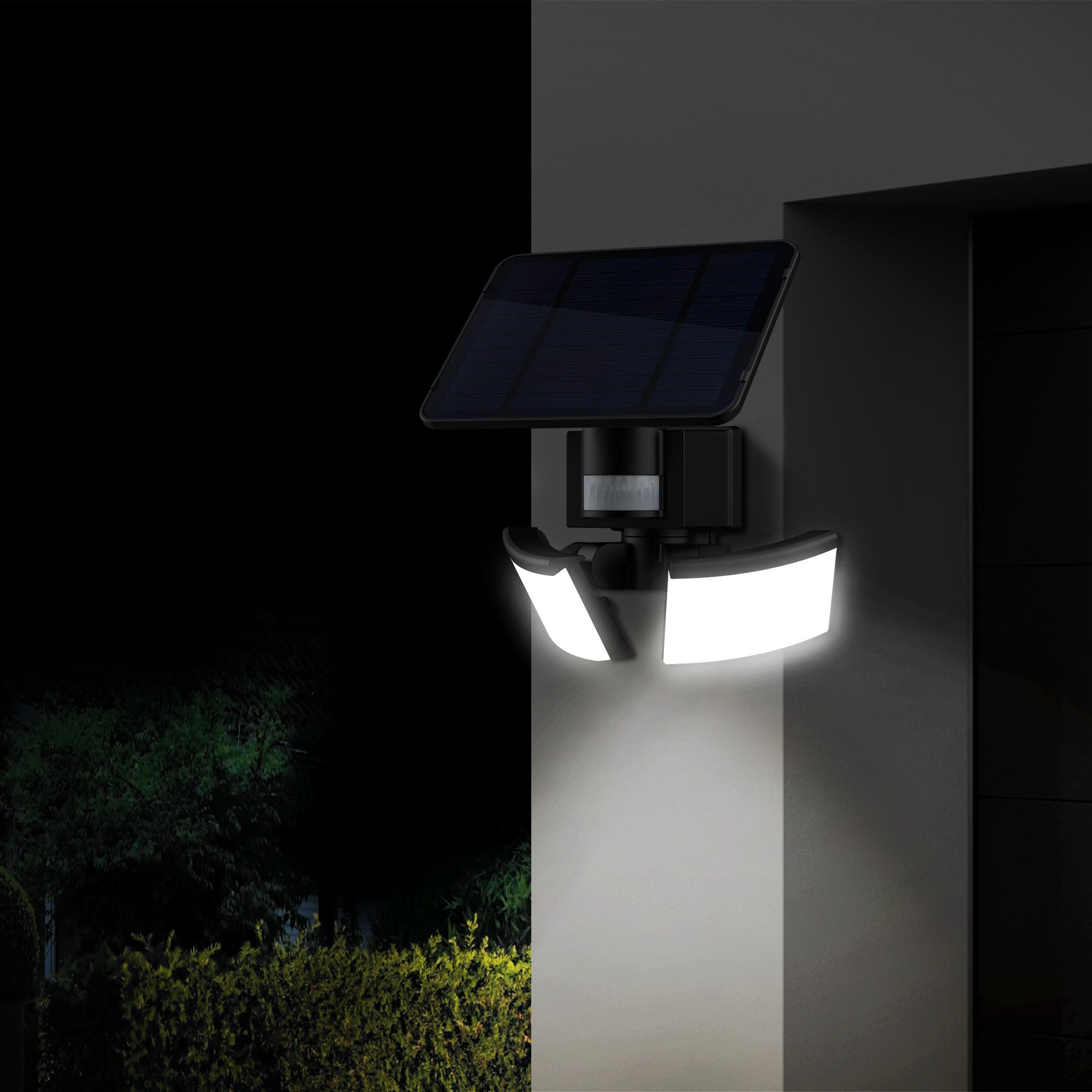 LUMISKY Solarspot Mit 3 Köpfen & Sensor – 800LM, IP44, 128 LEDs, Bewegungsmelder, Schwenkbar