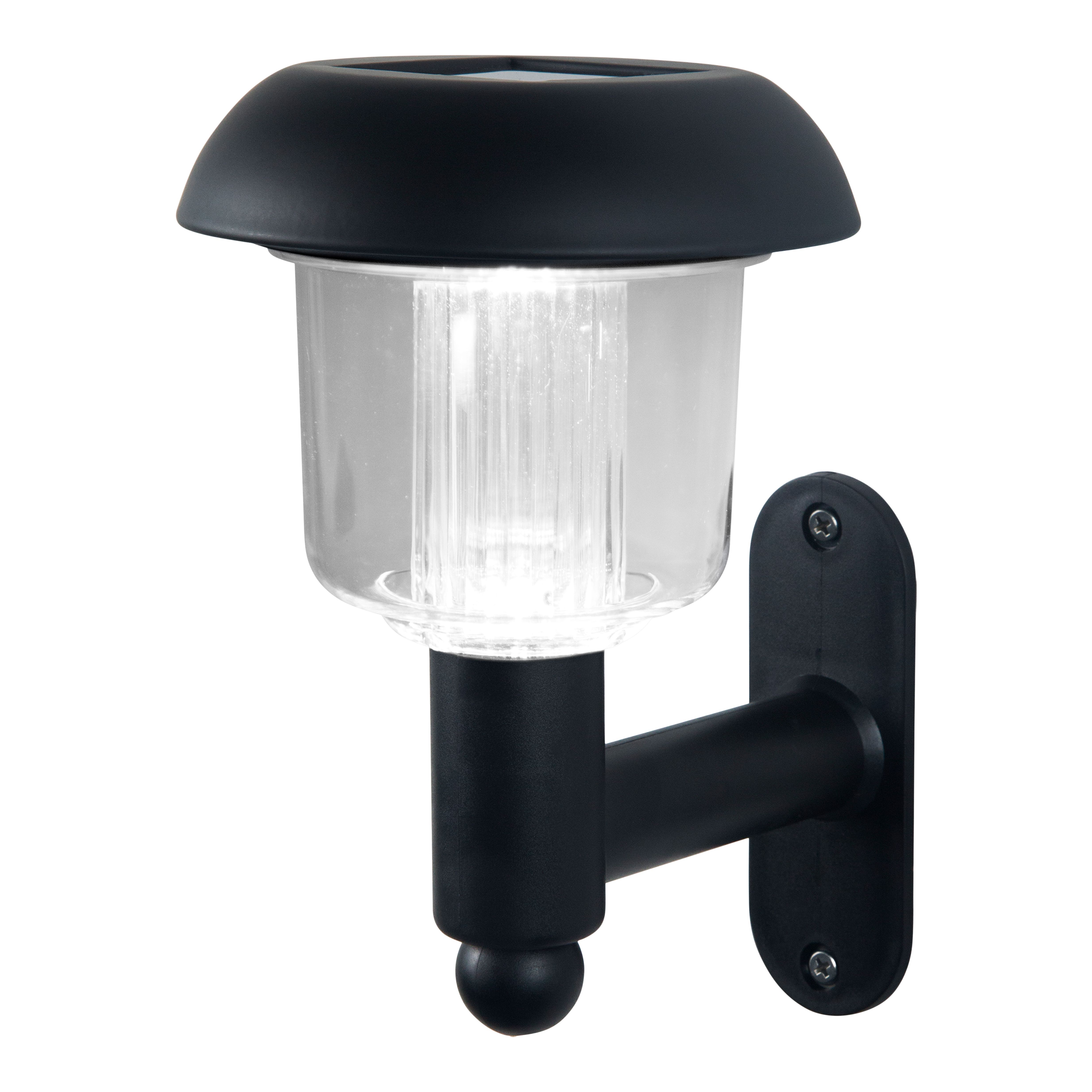 Black Solar-powered Integrated LED Outdoor Round Wall light, Pack of 1