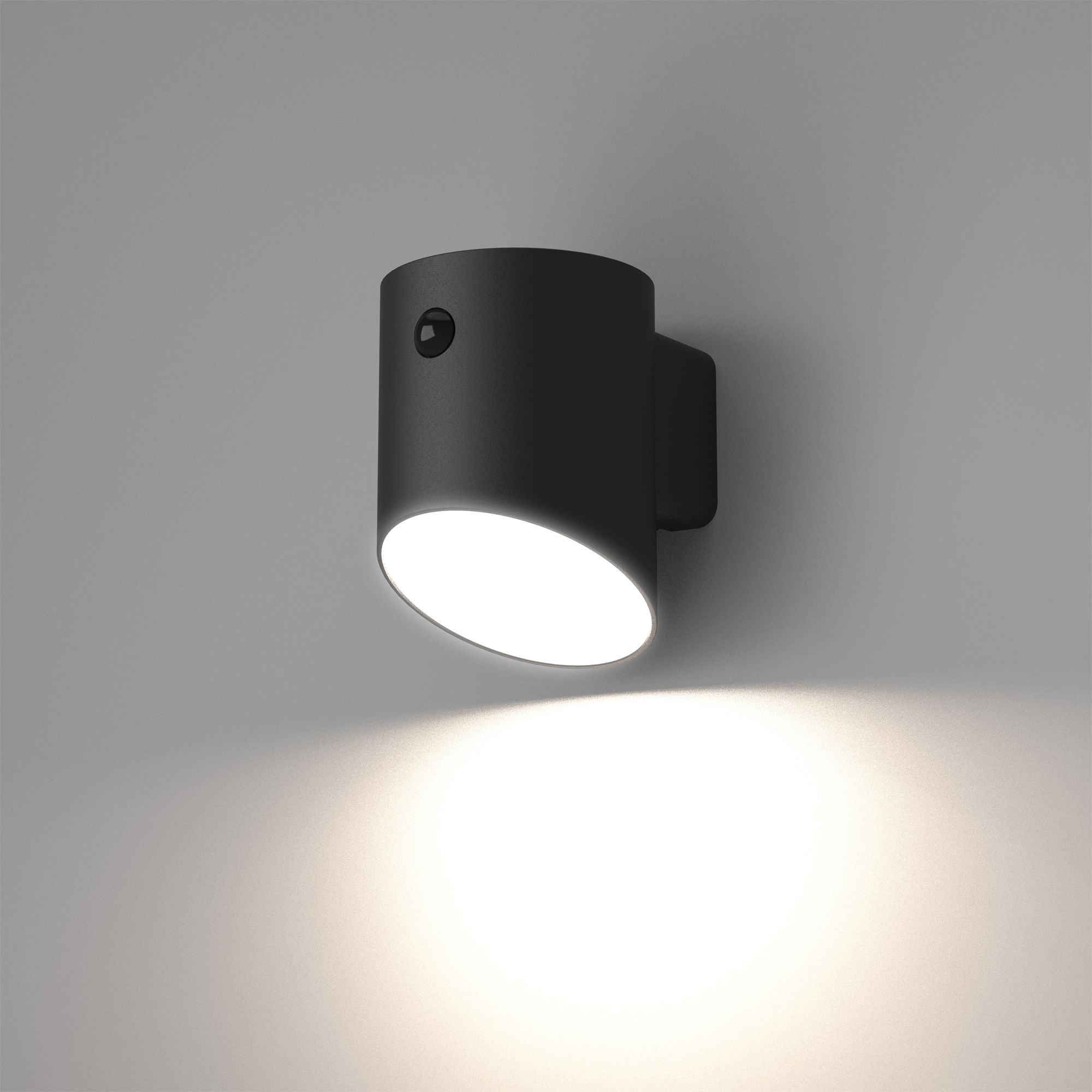 Black Solar-powered LED 2W PIR With motion sensor Cylinder Outdoor Wall light