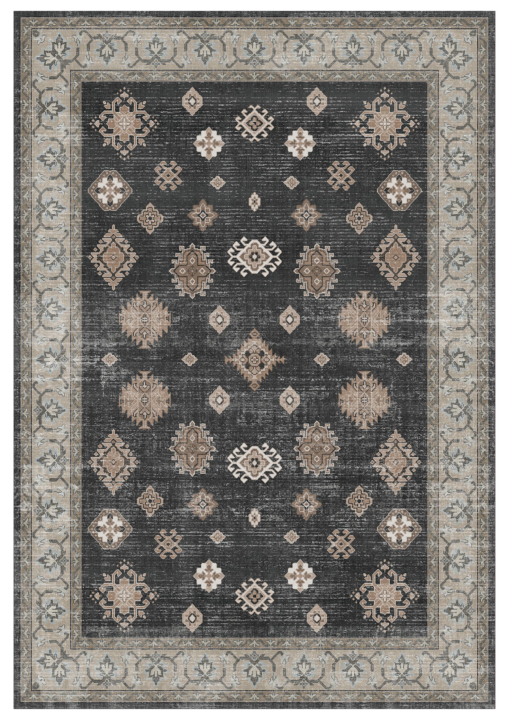 Black Traditional Medium Rug, (L)170cm x (W)120cm