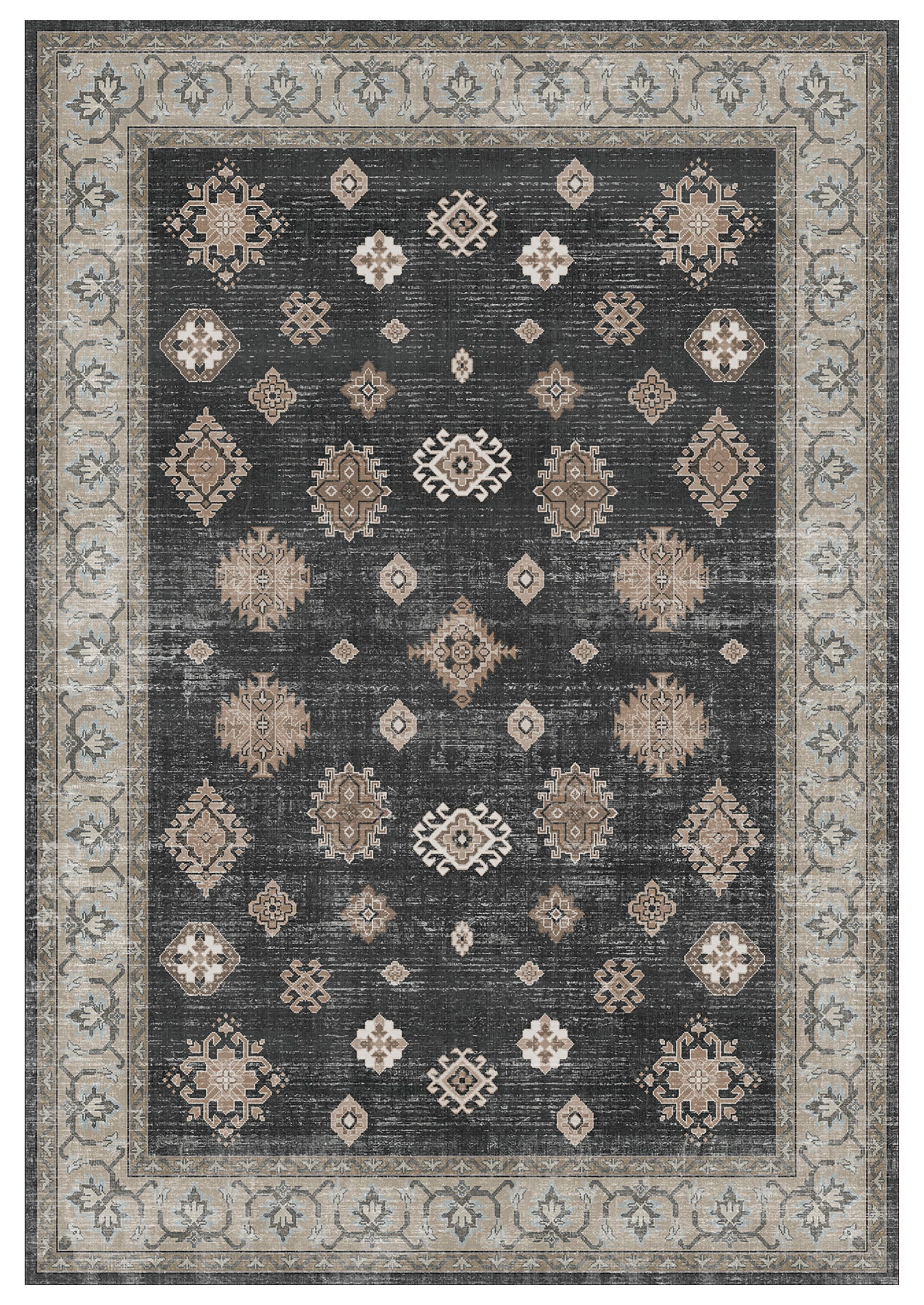 Black Traditional Medium Rug, (L)170cm x (W)120cm