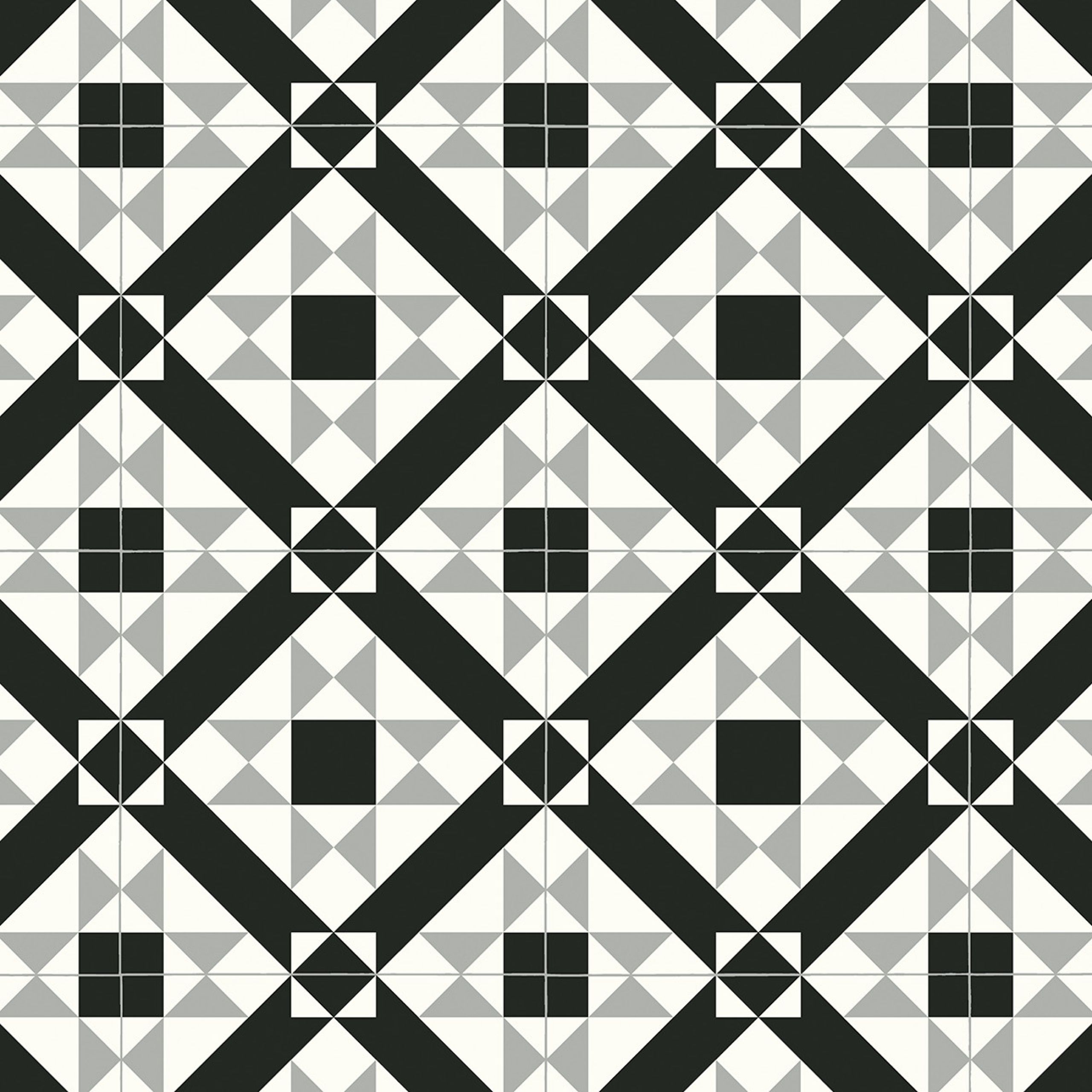 Black, White & Grey Geometric Tile effect Sheet vinyl flooring, 6m²