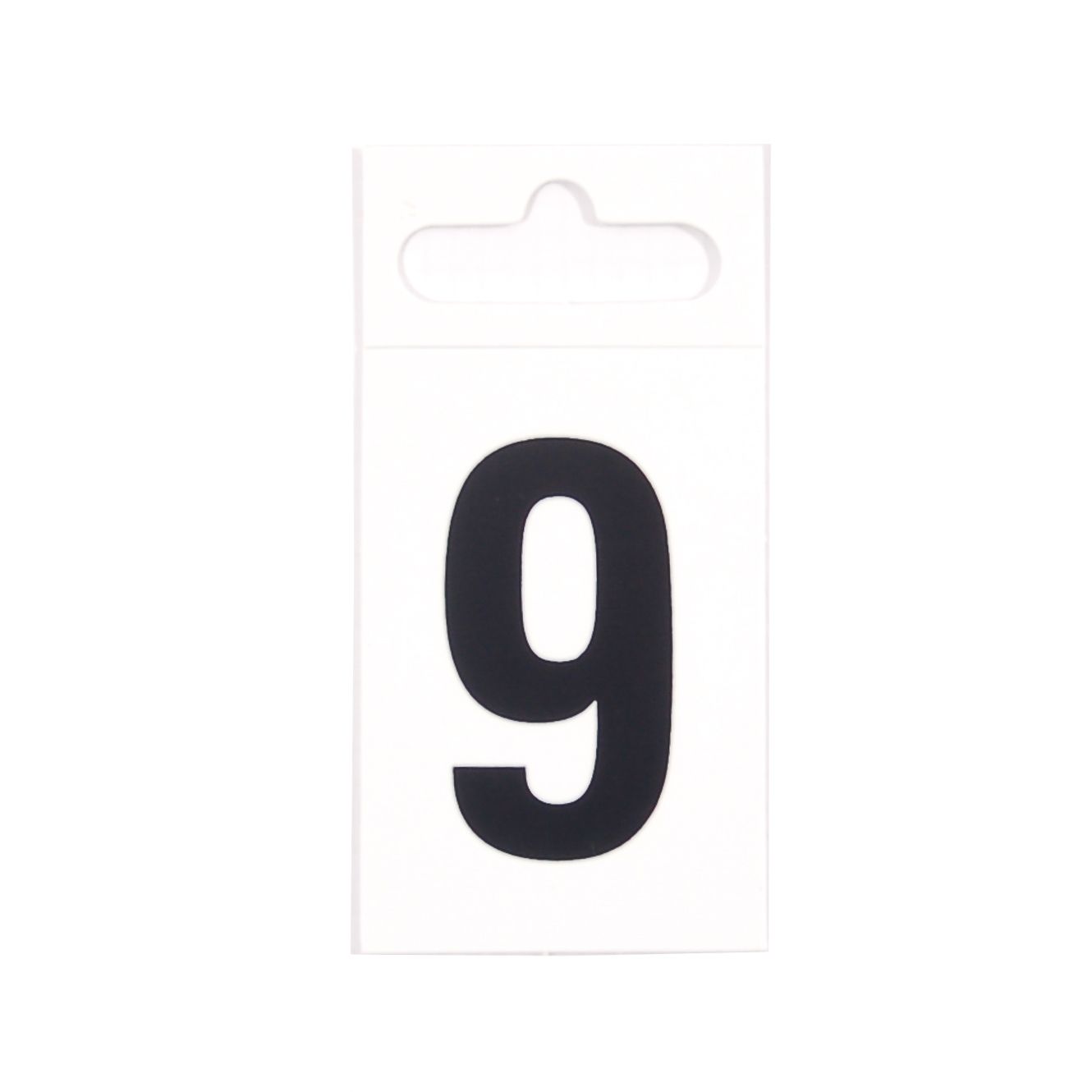 Black & white Plastic Selfadhesive Door number 9, (H)50mm (W)30mm
