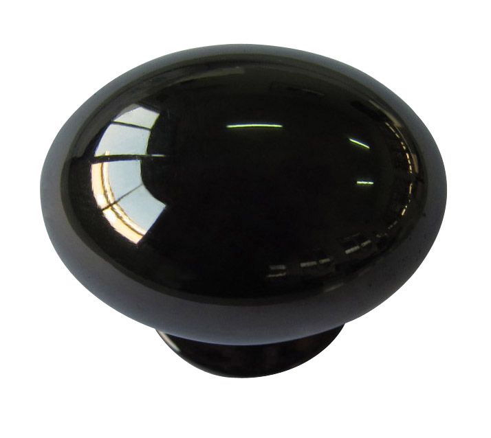 Black Zinc alloy Nickel effect Oval Furniture Knob (Dia)35mm, Pack of 6