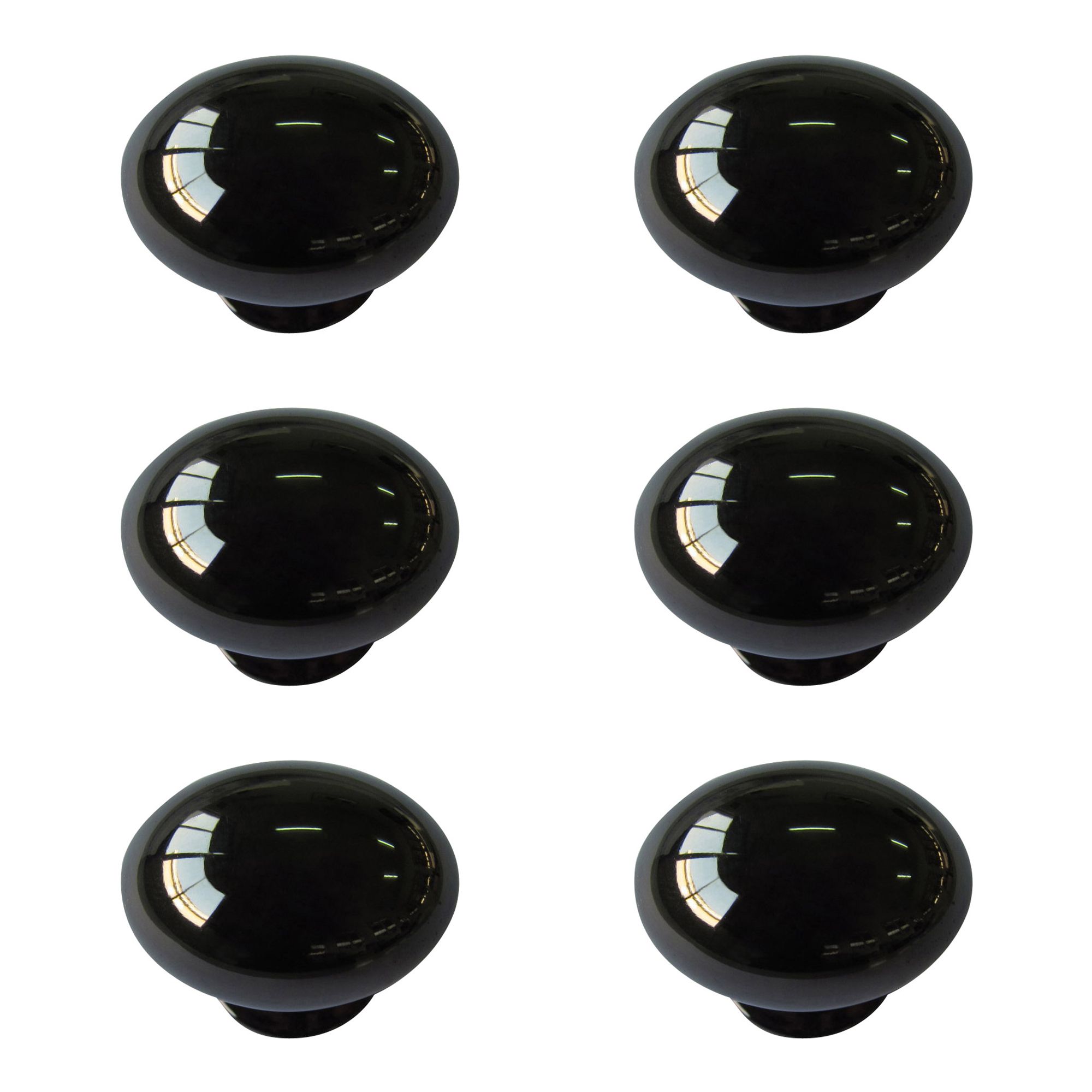 Black Zinc alloy Nickel effect Oval Furniture Knob, Pack of 6